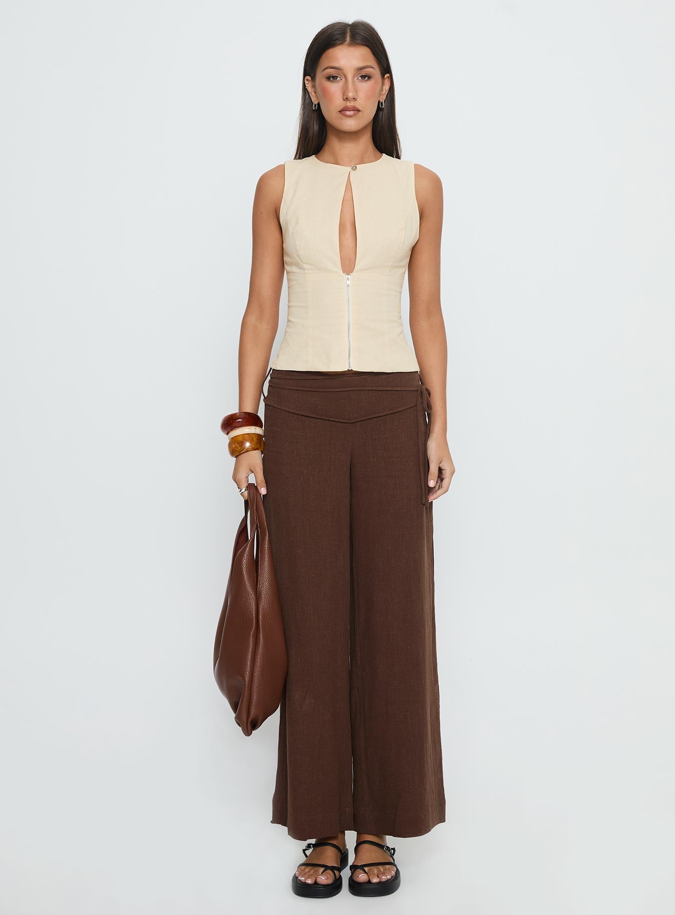 Silver Moon Linen Blend Tie Pants Brown Petite - Image 7