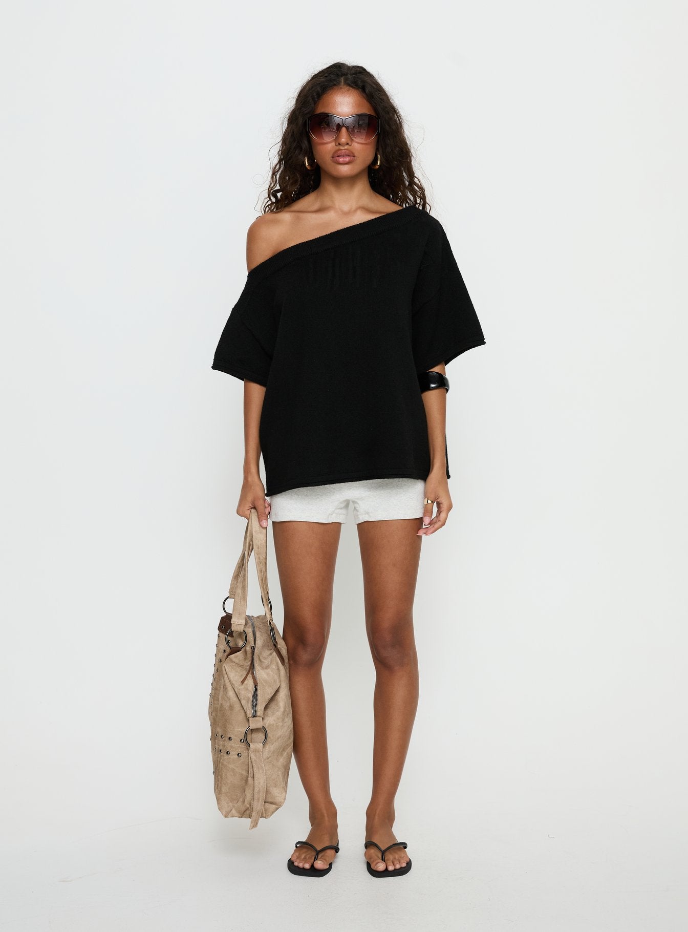 Kourta Off Shoulder Oversized Knit Top Black - Image 7