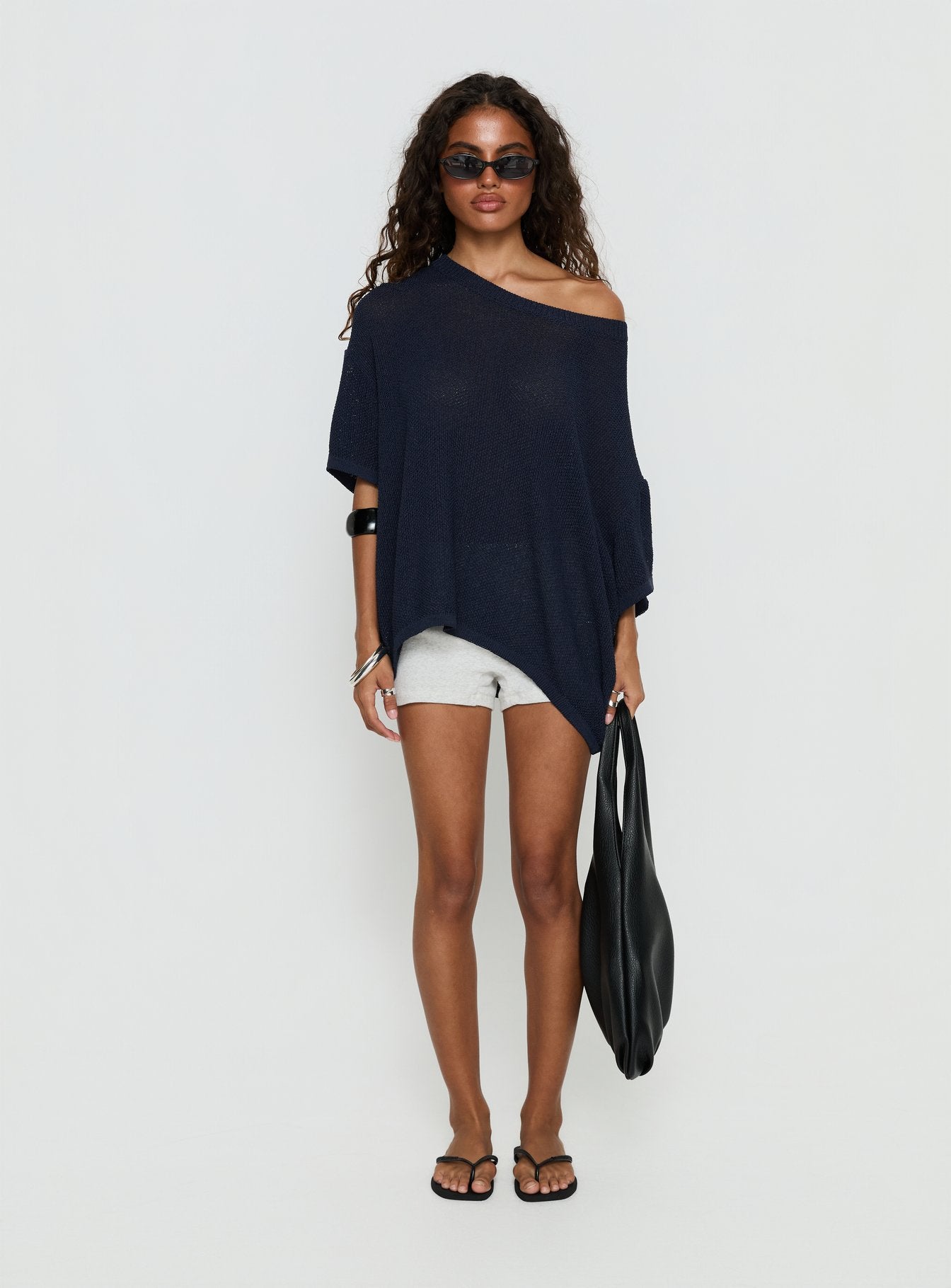 Seara Off Shoulder Knit Top Navy - Image 6