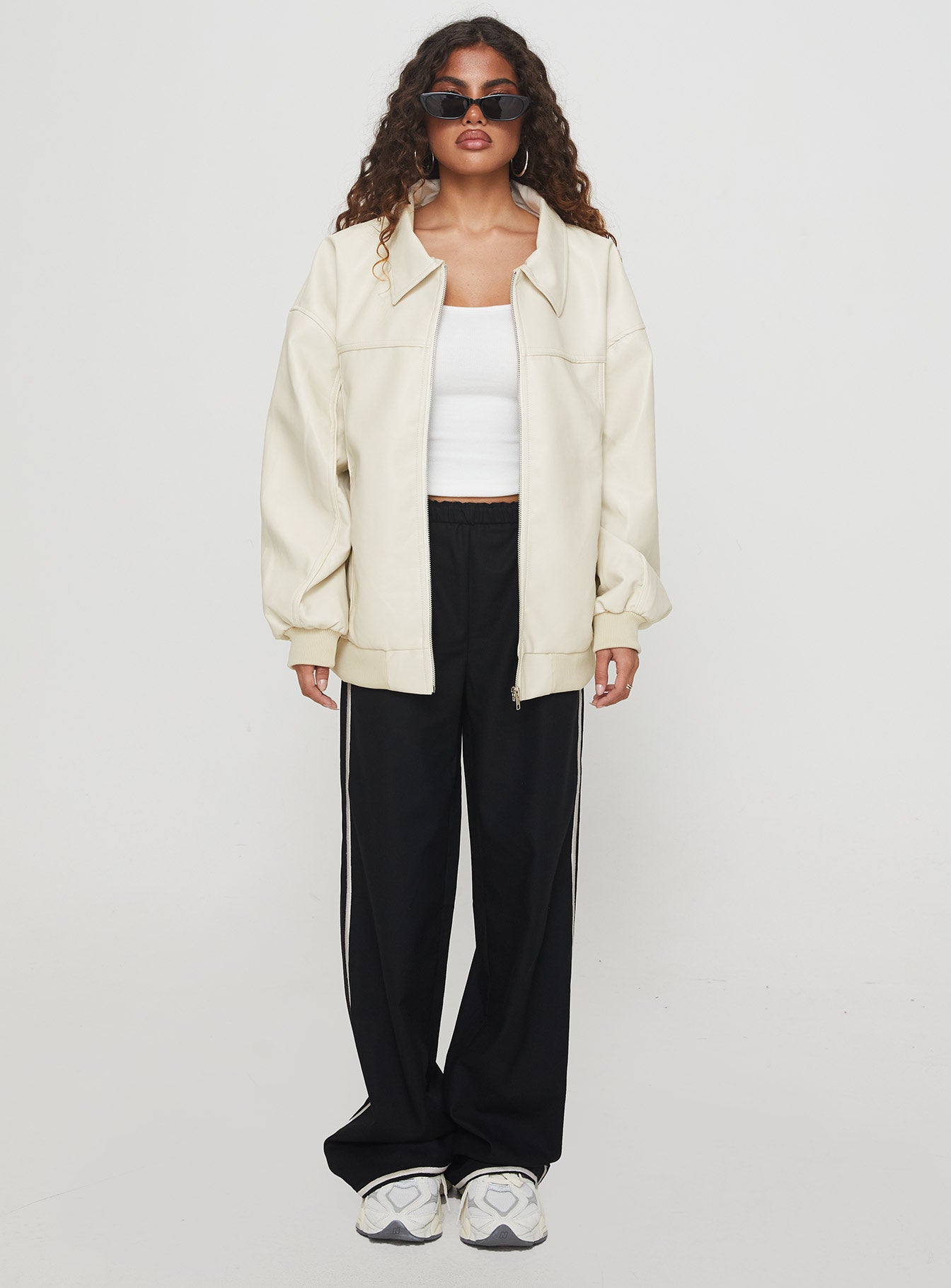 Goldsmith Faux Leather Bomber Jacket Cream - Image 7