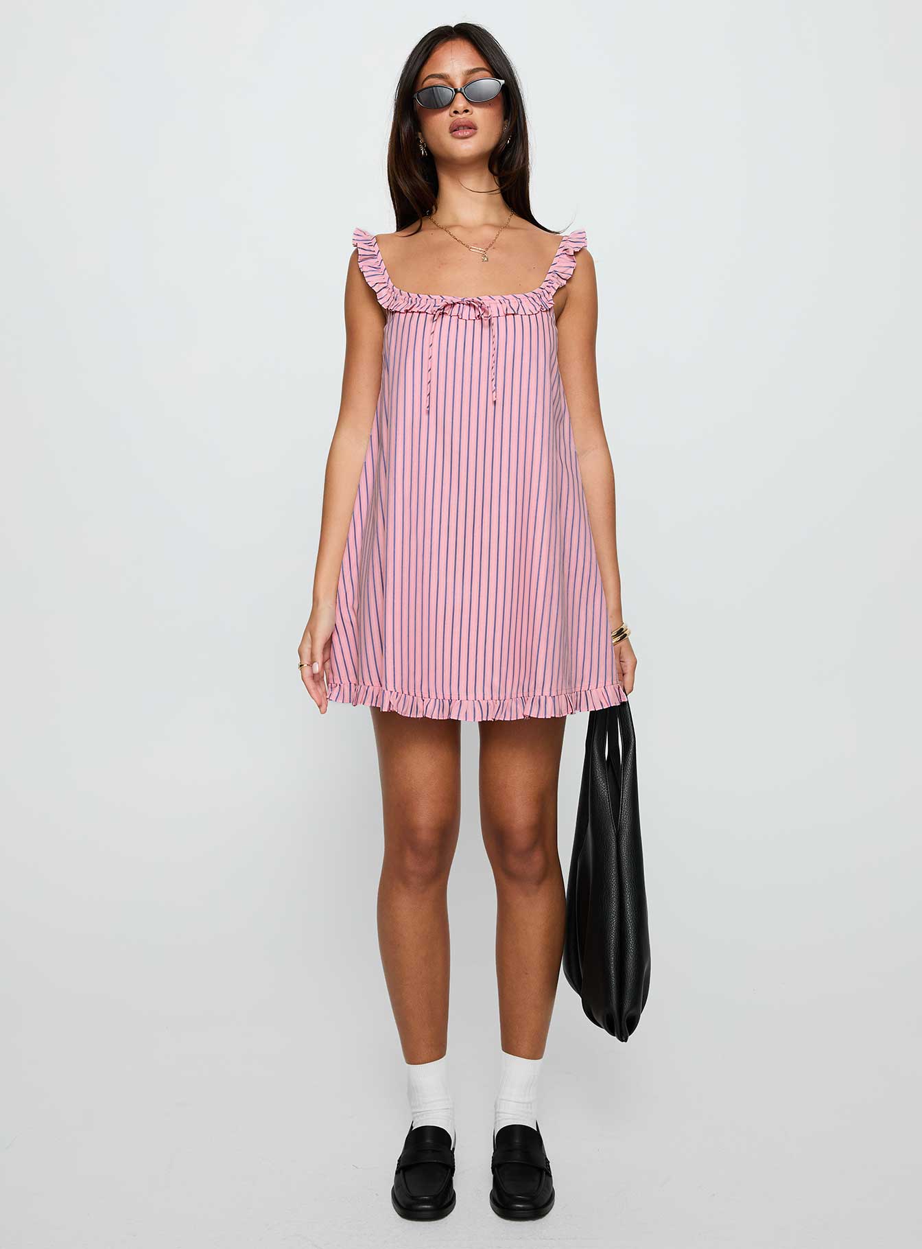 Zalina Babydoll Mini Dress Pink Stripe - Image 7