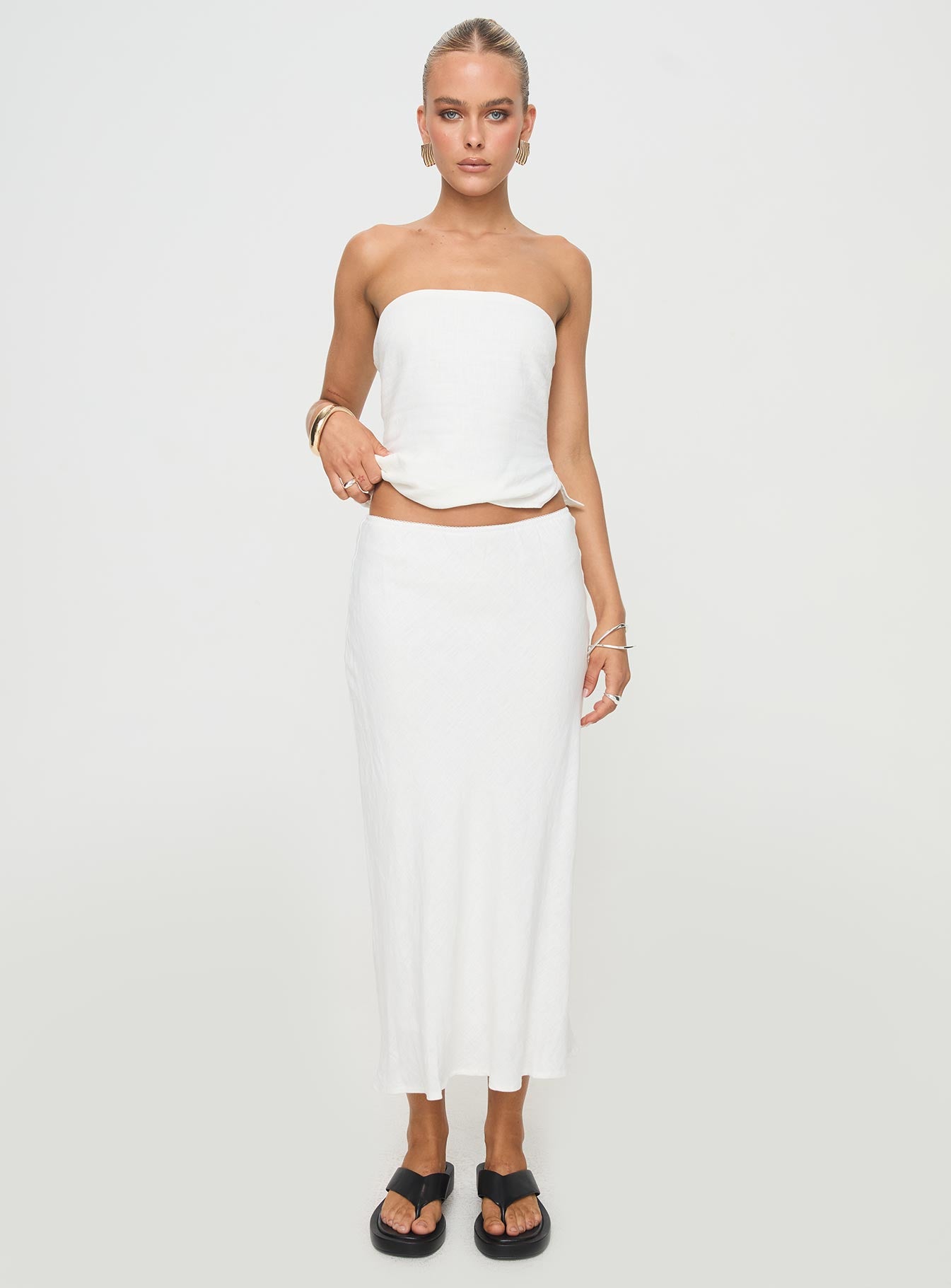 Ermias Linen Blend Midi Skirt White - Image 7
