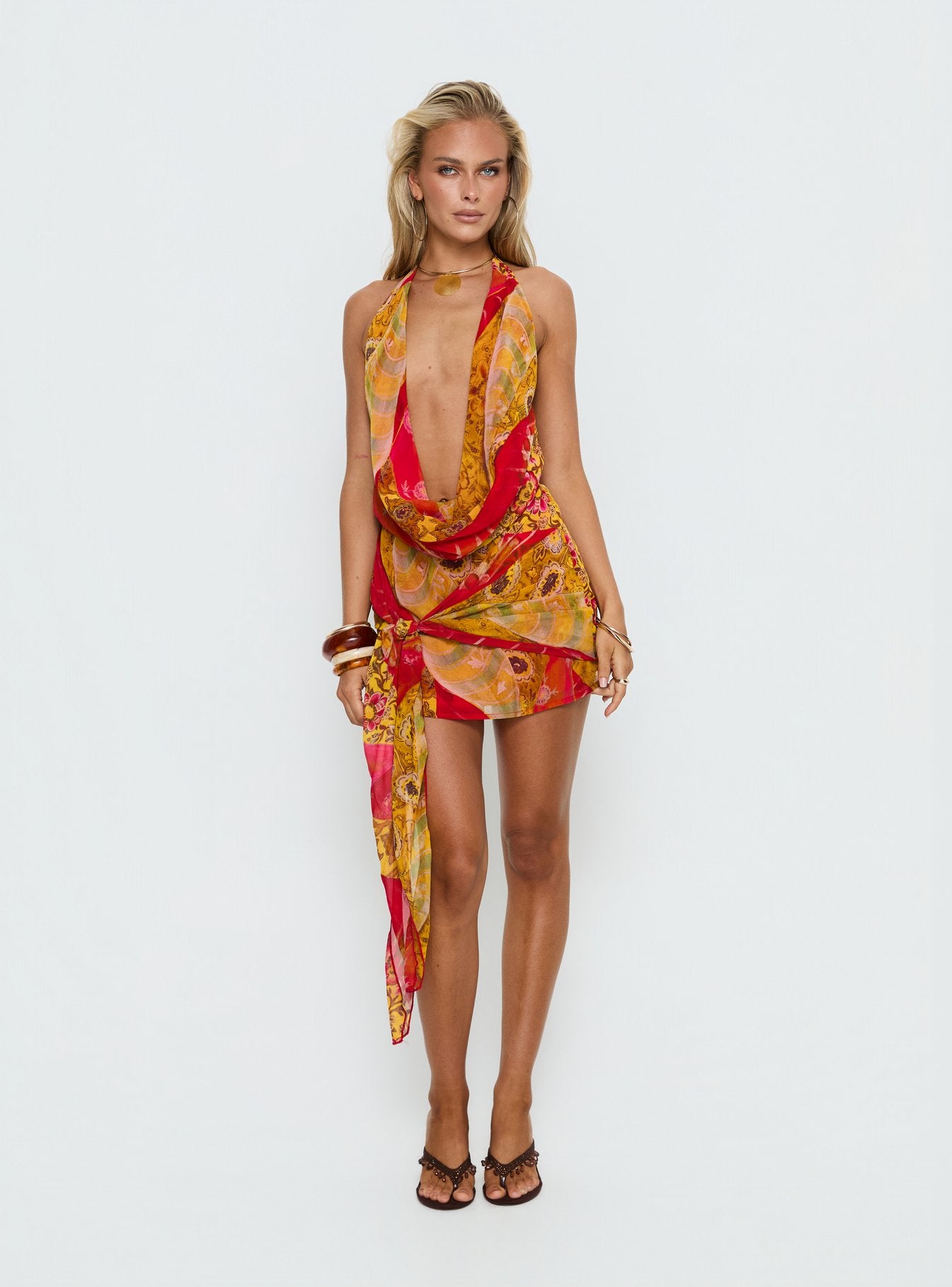 Snakepit Halter Plunge Mini Dress Paisley Splice - Image 7