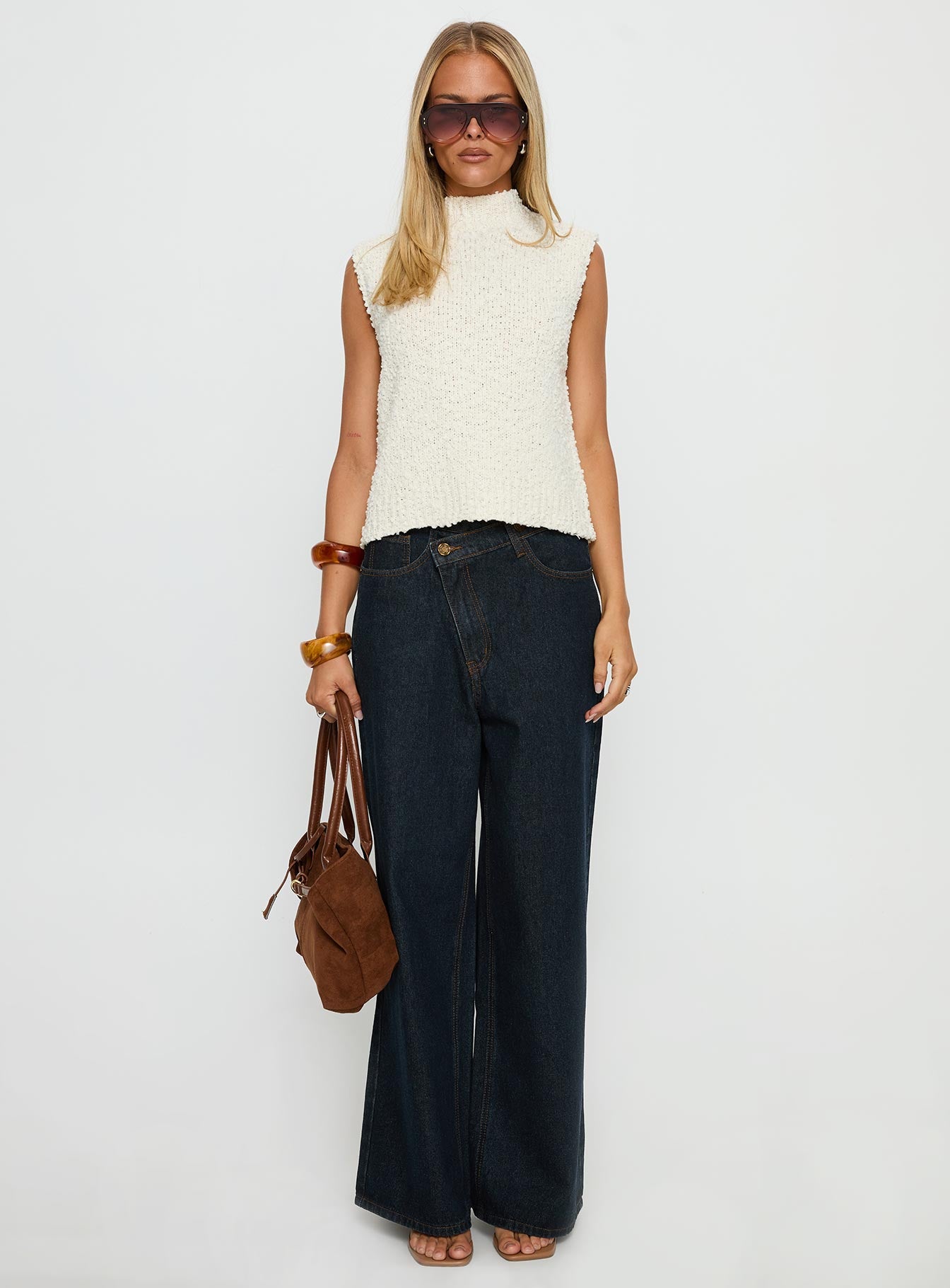 Lanette High Neck Sleeveless Top Cream - Image 6