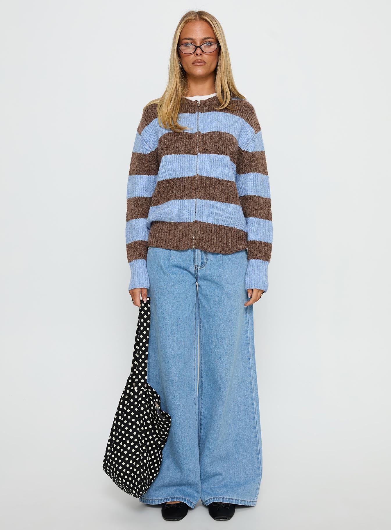 Queena Zip Through Knit Sweater Blue Stripe - Image 7