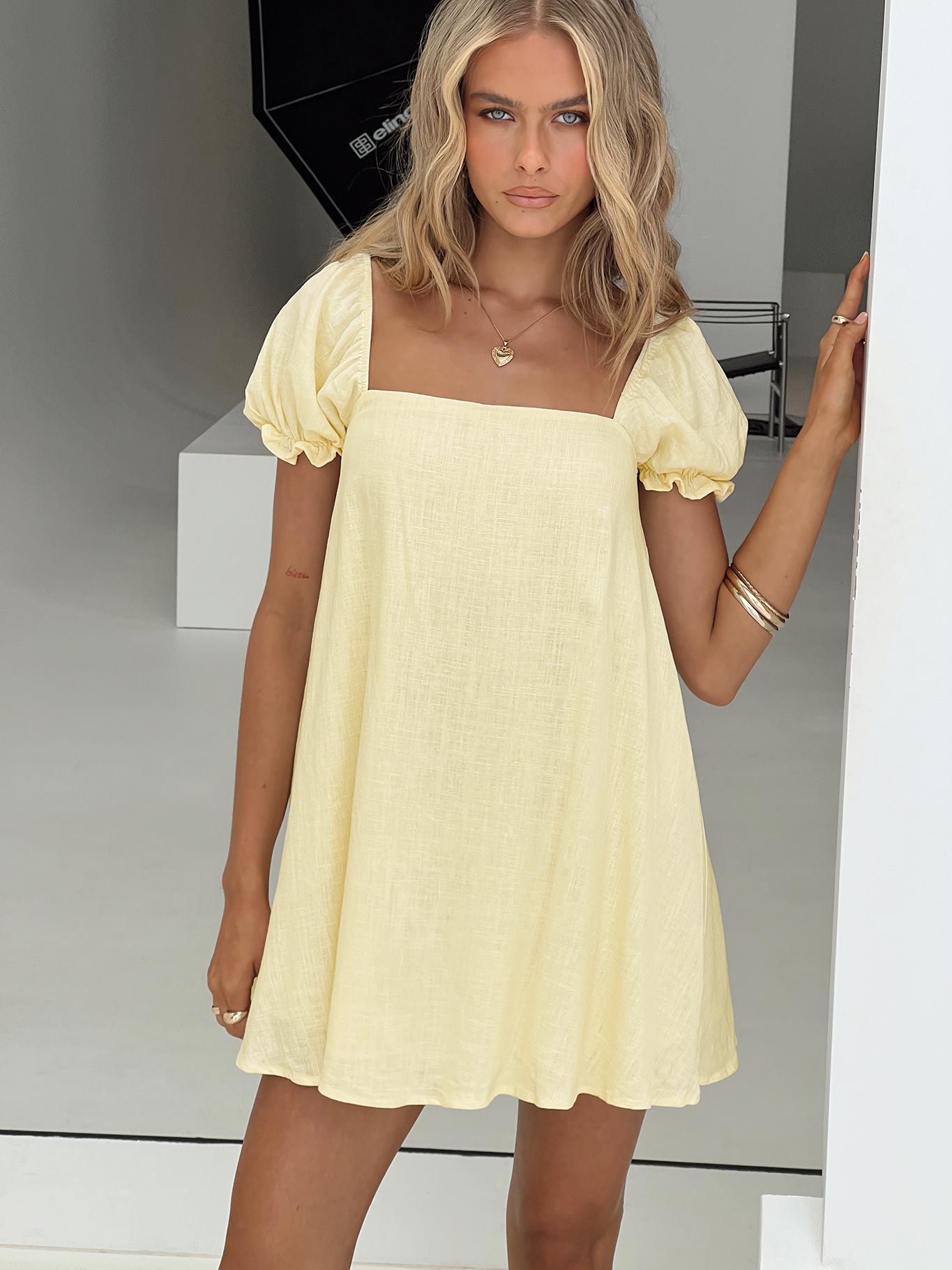 Beyond Linen Blend Mini Dress Yellow - Image 8