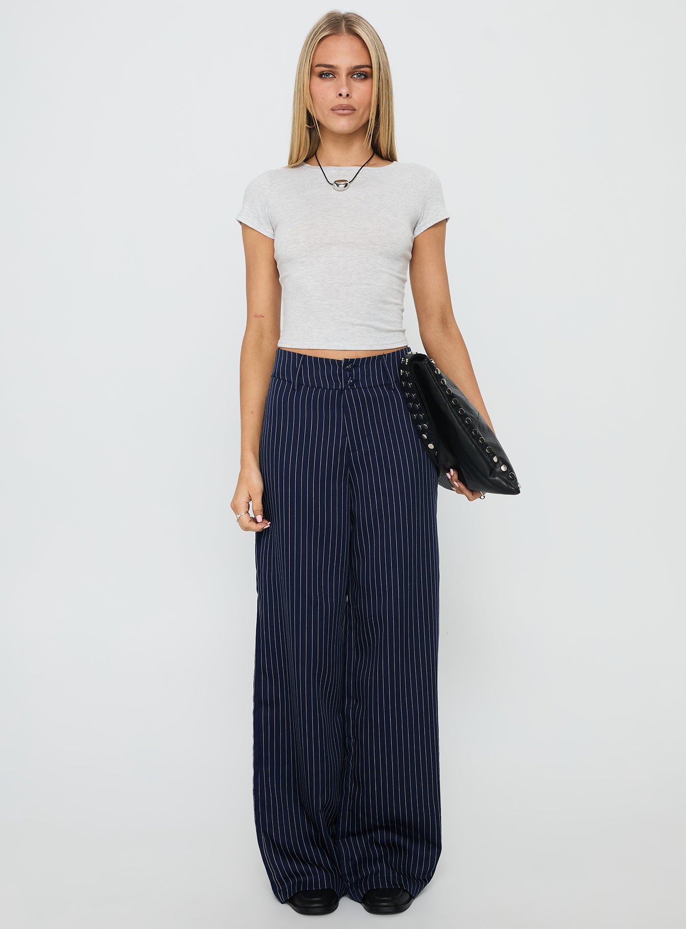 Lorenne Mid Rise Pant Navy Pinstripe - Image 6