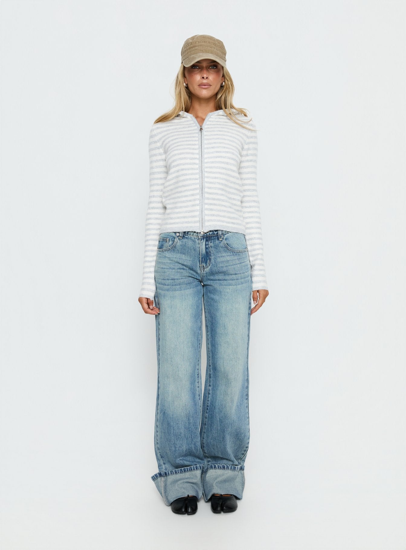 Superstars Zip Through Hoodie Grey / Cream Stripe - Image 7