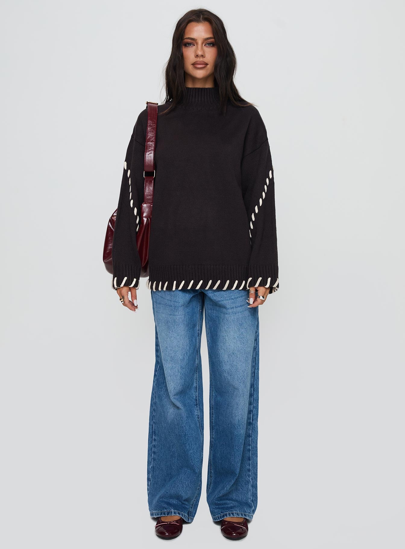 Leizure Turtleneck Knit Sweater Brown - Image 7
