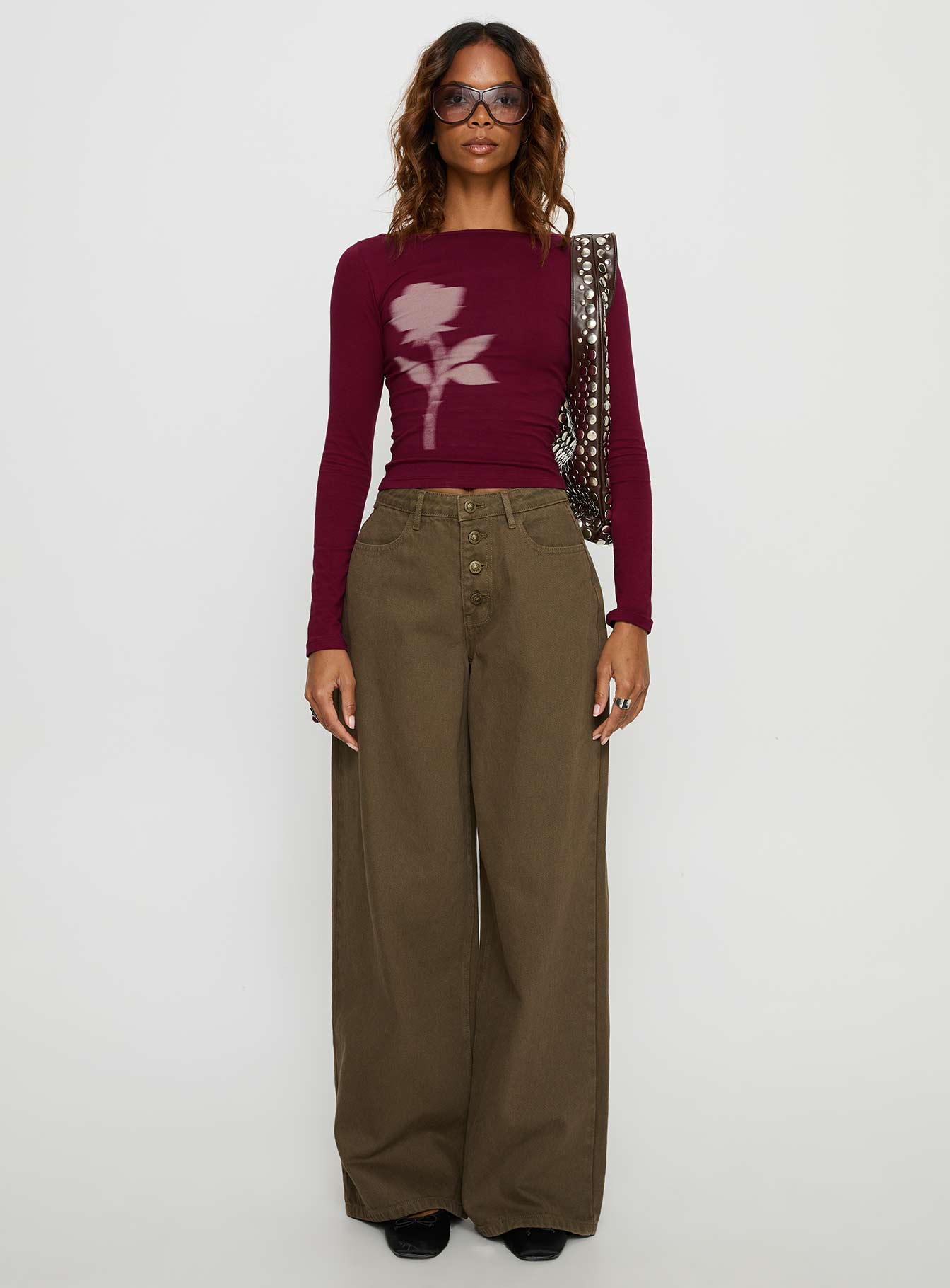 Naylor Mid Rise Wide Leg Jeans Olive - Image 7