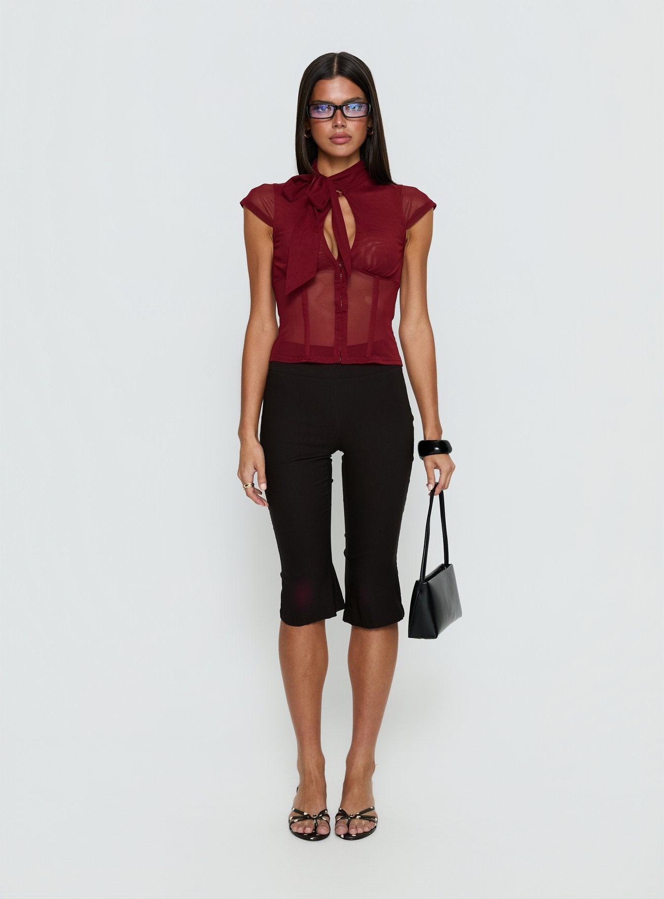 Anistasia Mesh Keyhole Corset Top Burgundy - Image 7