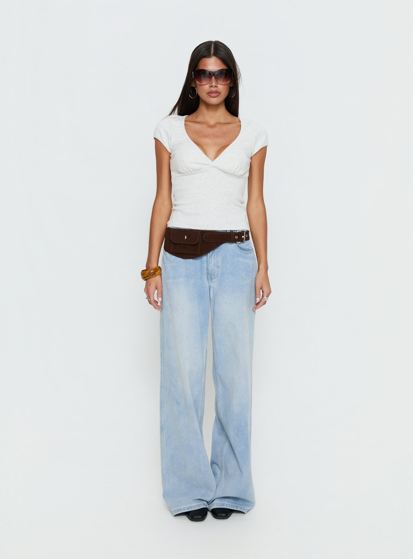 Baseline Cross Over Cap Sleeve Top Grey Marle - Image 7