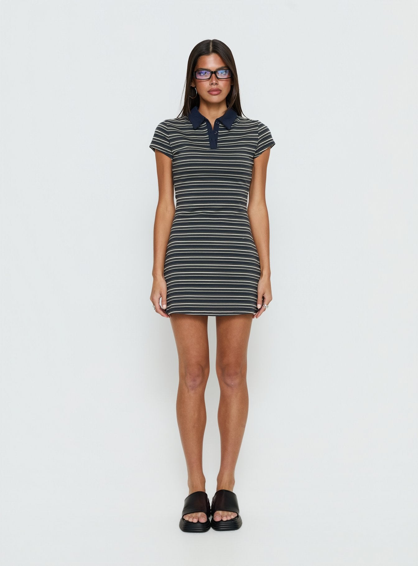 Britte Polo Shirt Mini Dress Navy Stripe - Image 7
