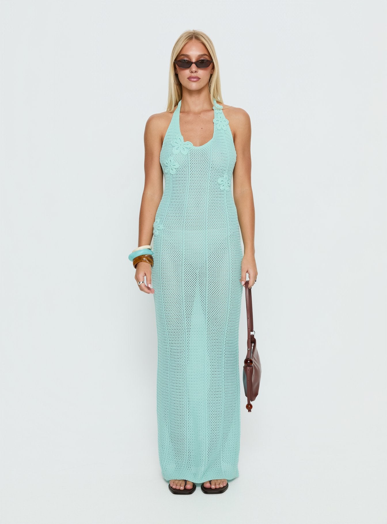 Nalanie Halter Crochet Maxi Dress Aqua - Image 6