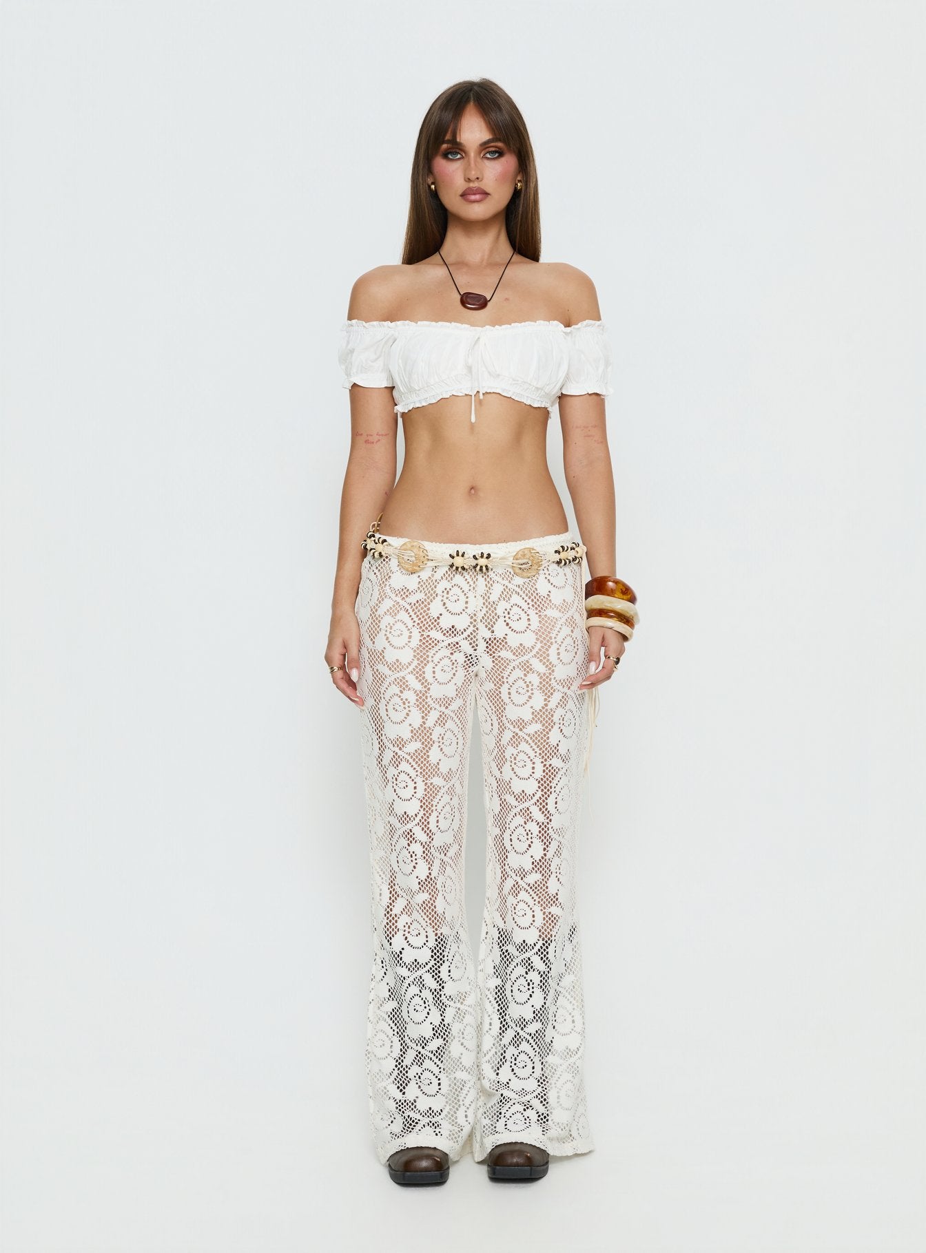 Rosadonna Lace Flare Pants Cream - Image 7