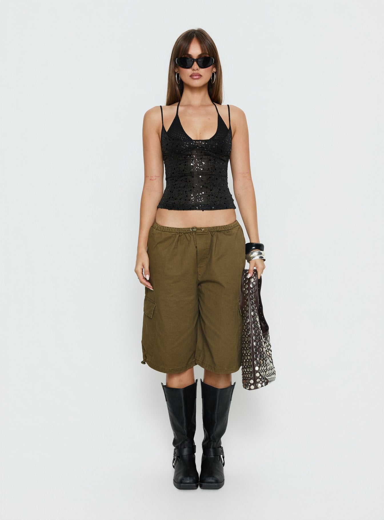 Odena Layered Sequin Cami Top Black - Image 7