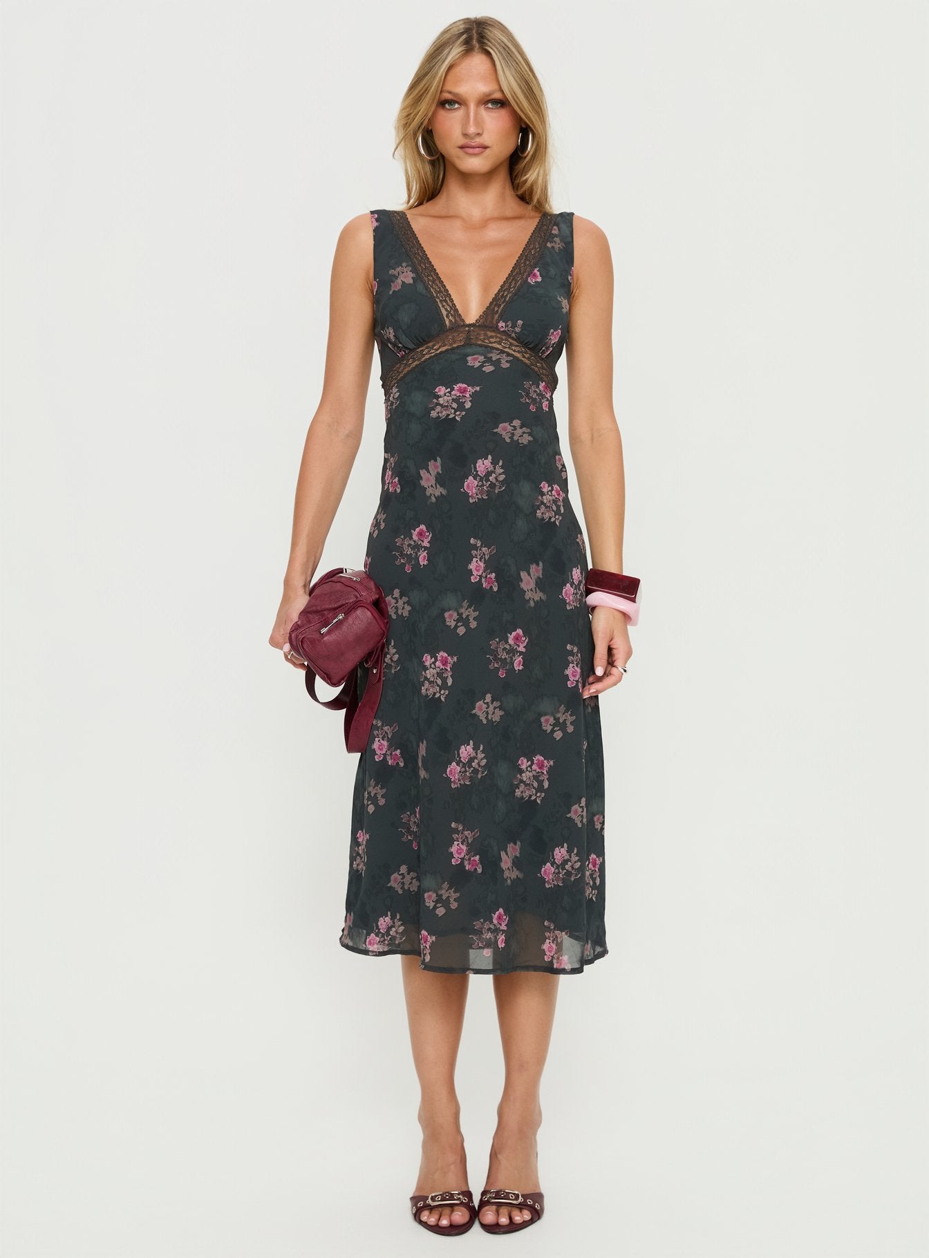 Kenadi Lace Bias Midi Dress Black Floral - Image 7