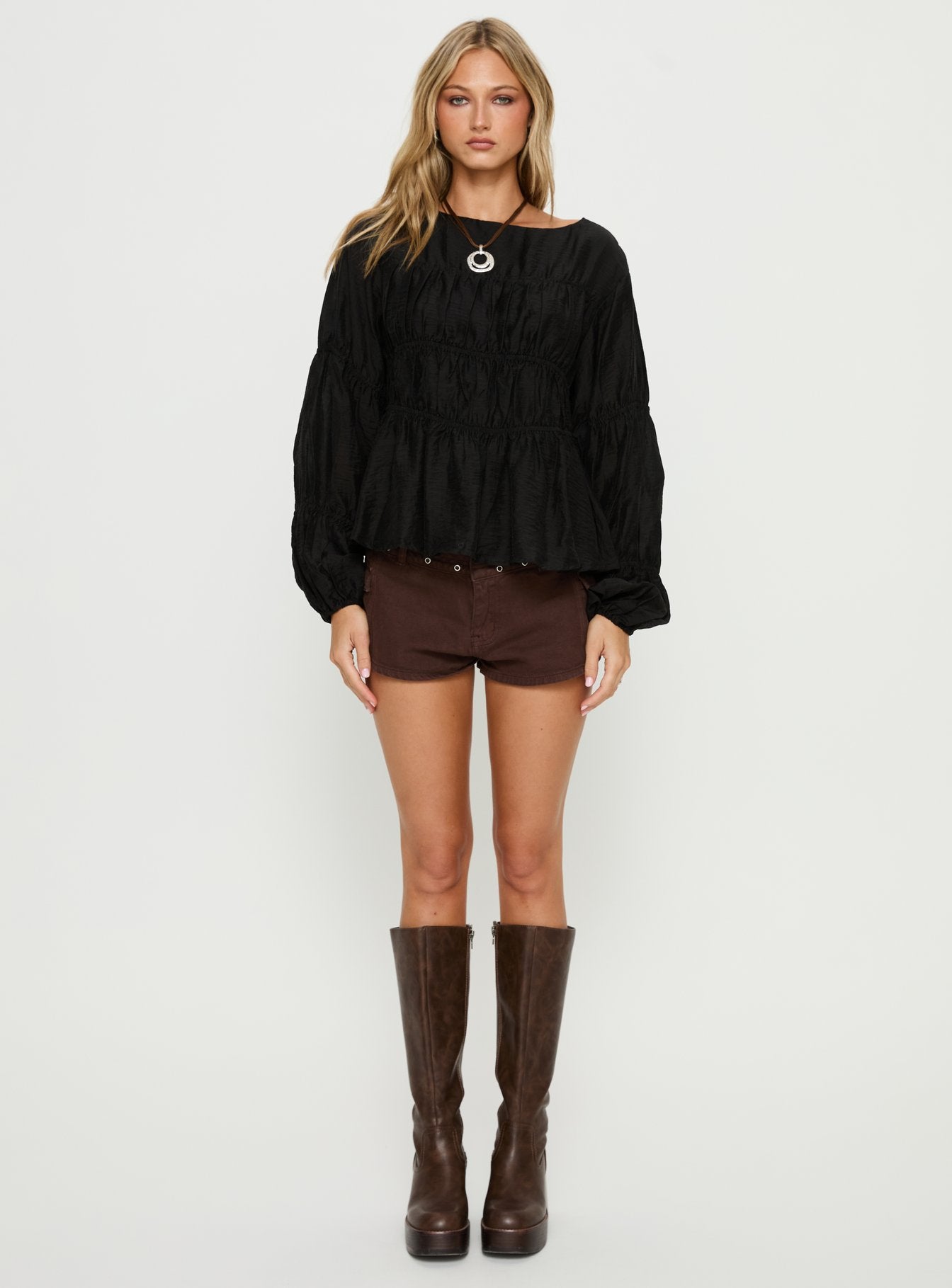 Xamira Ruched Long Sleeve Top Black - Image 6