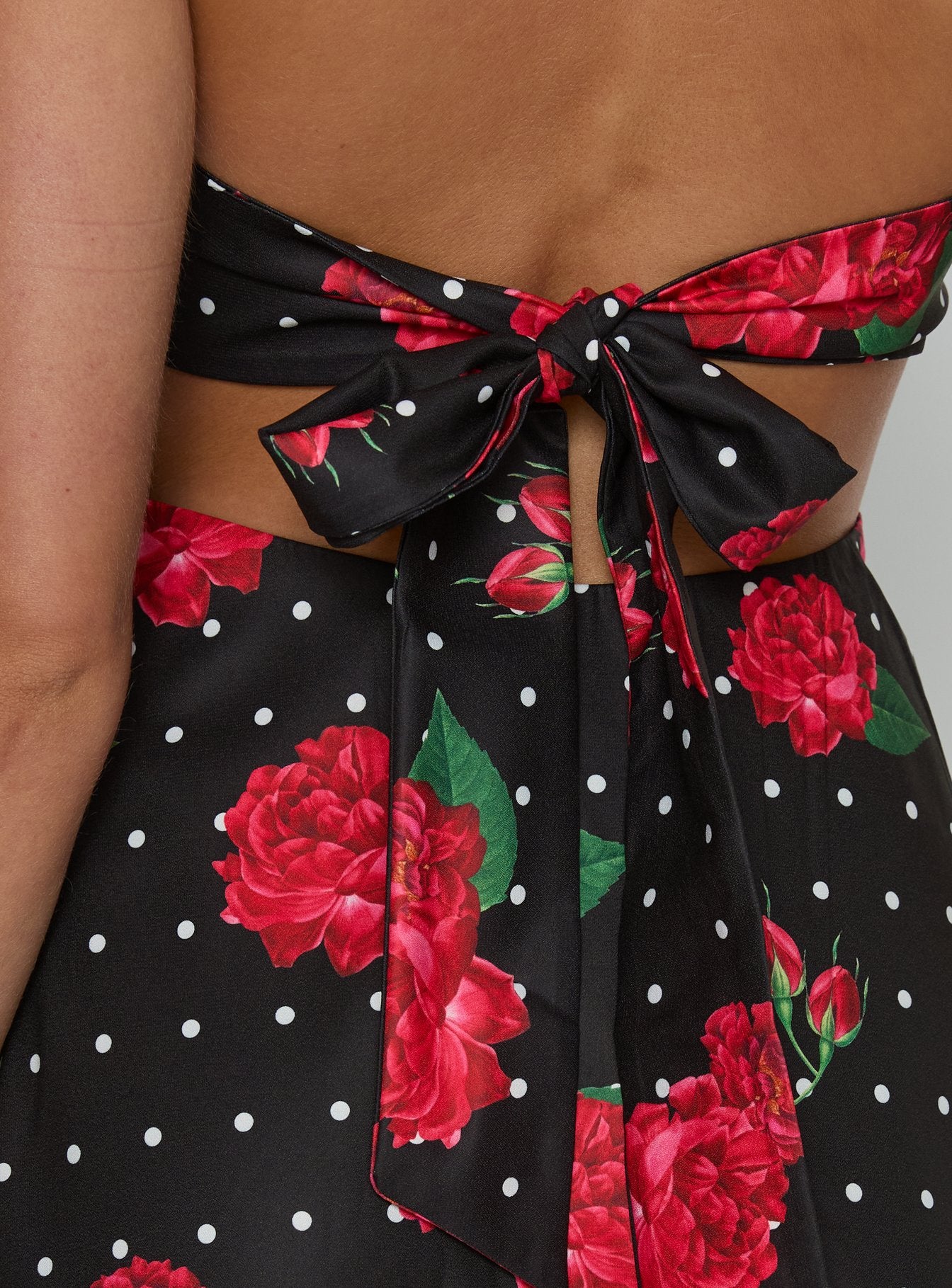 Rosamie Halter Mini Dress Black Polka Floral - Image 7