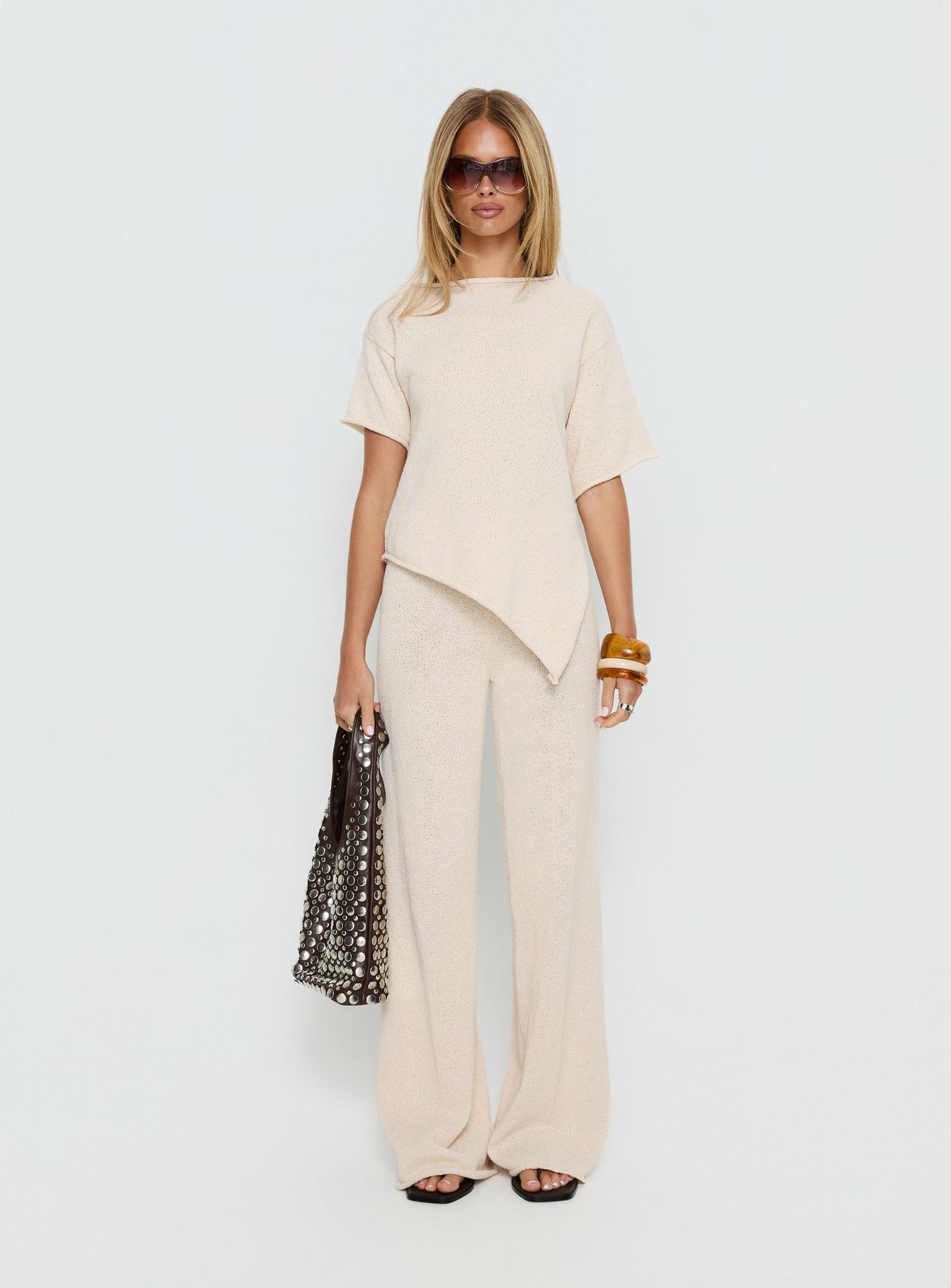 Calisse Knit Wide Leg Pants Beige - Image 7