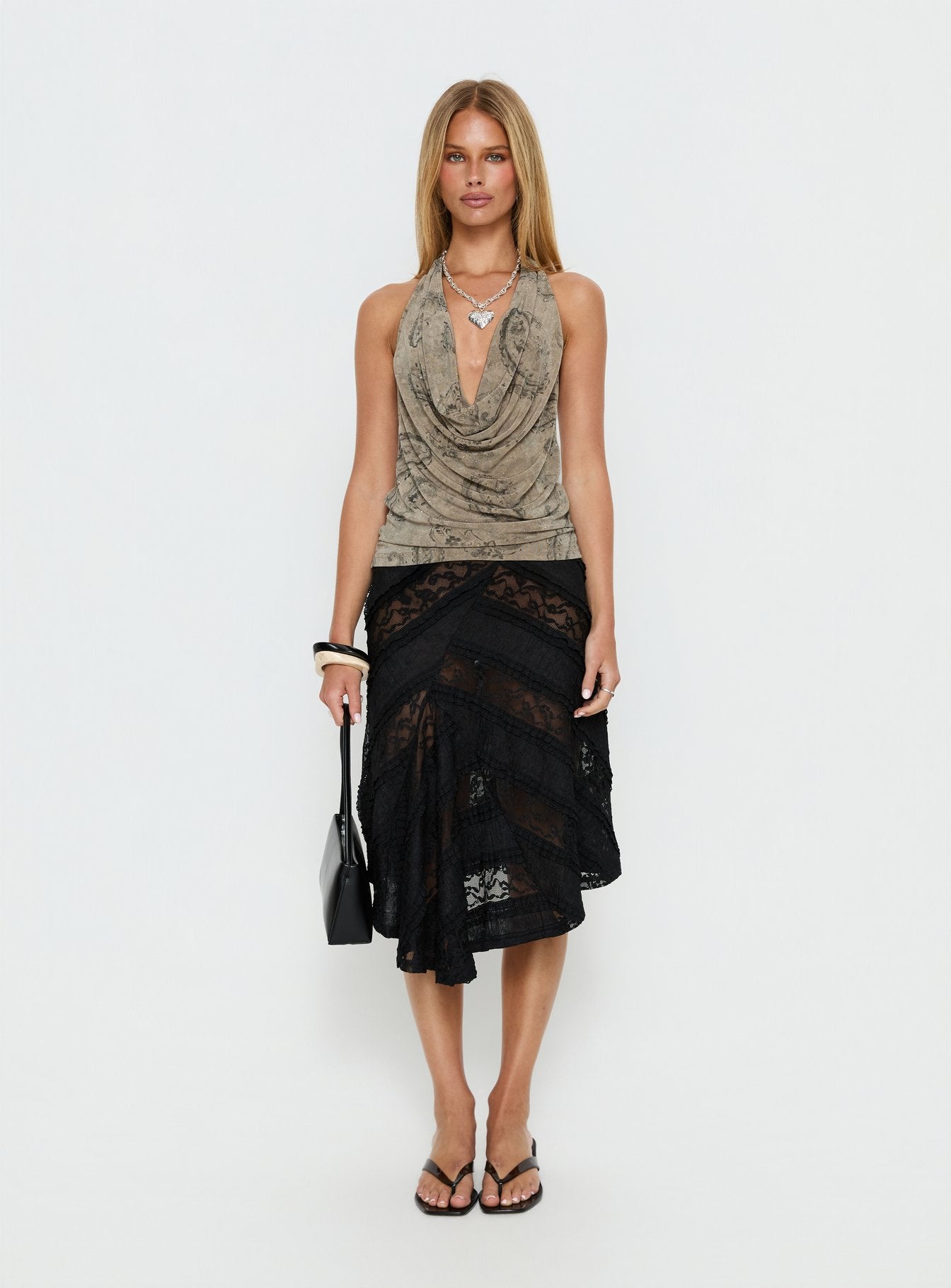 Constancia Asymmetrical Sheer Midi Skirt Black - Image 7