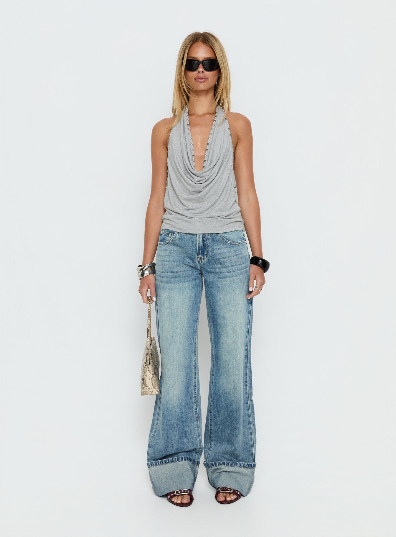 Khoda Studded Halter Top Grey Marle - Image 7