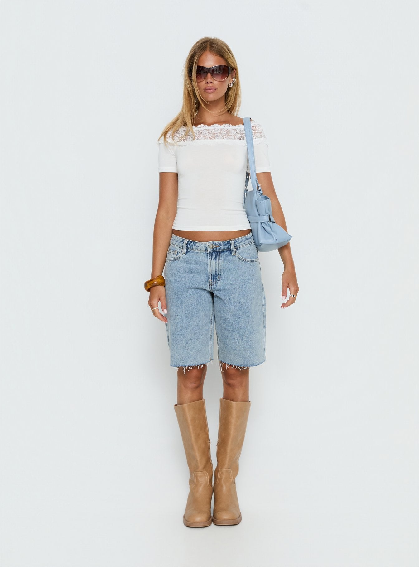 Breiann Lace Off Shoulder Short Sleeve Top White - Image 7