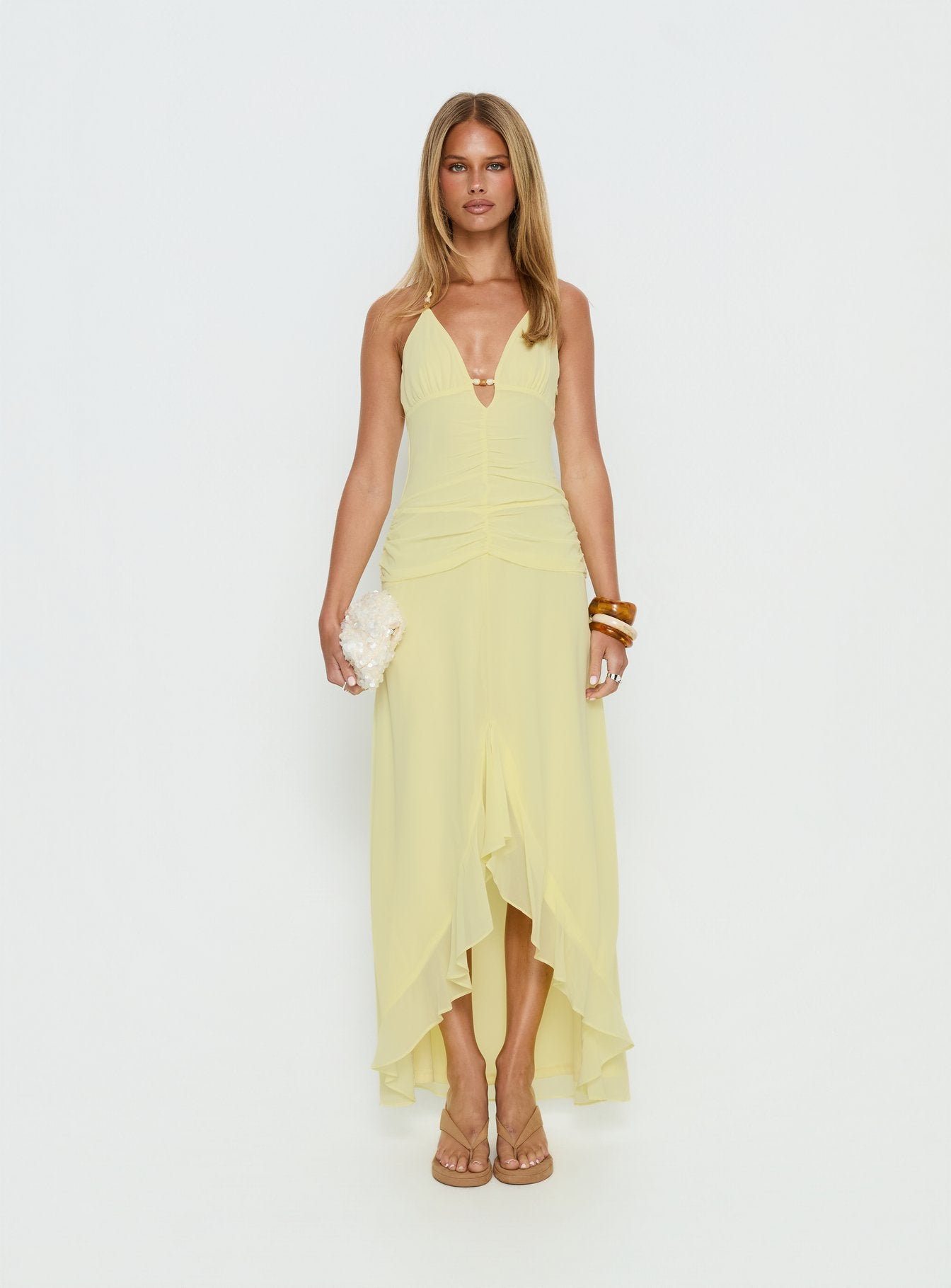 Roxine Asymmetrical Halter Maxi Dress Yellow - Image 6