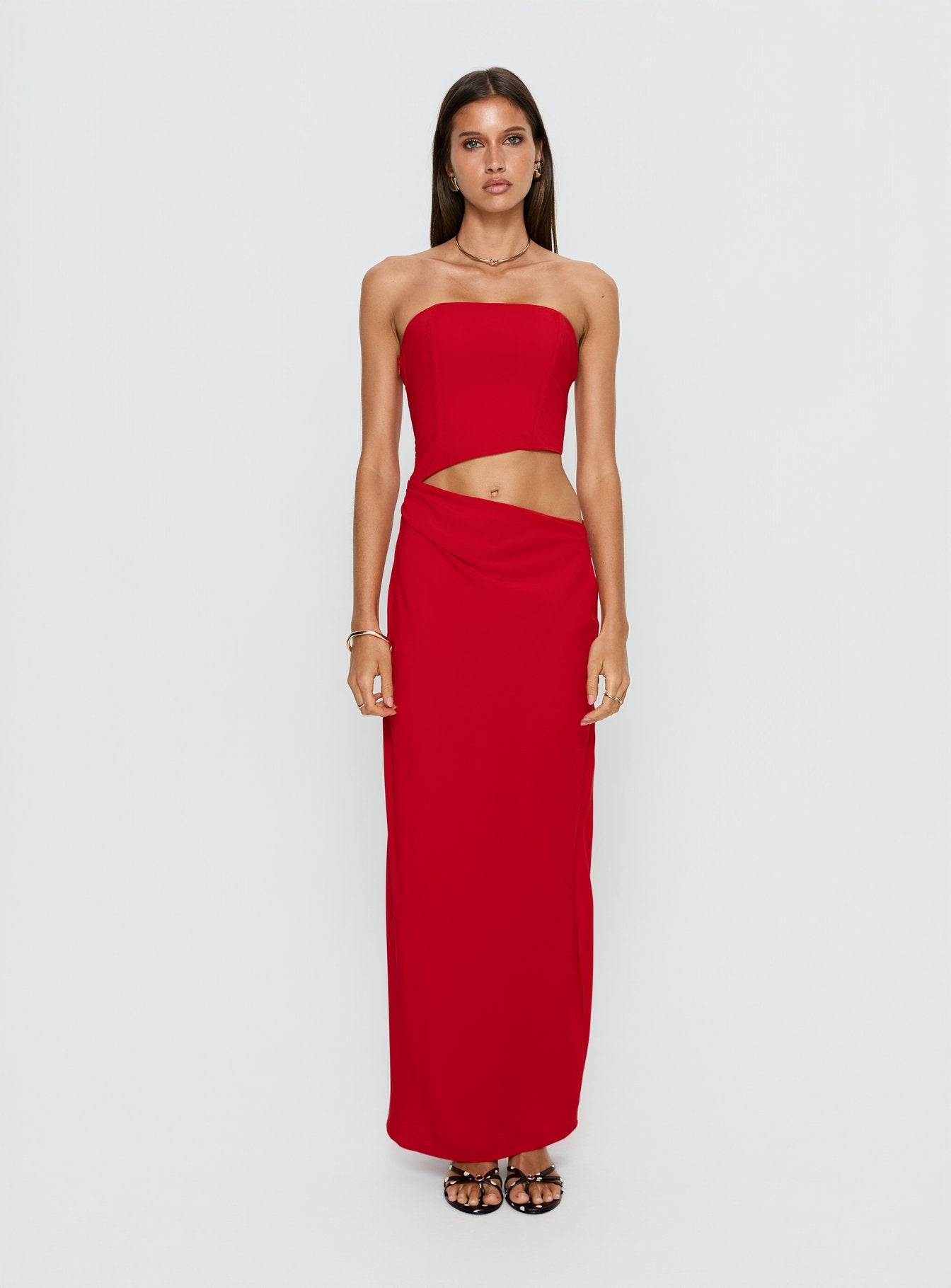 Jasira Strapless Drape Maxi Dress Bold Red - Image 7