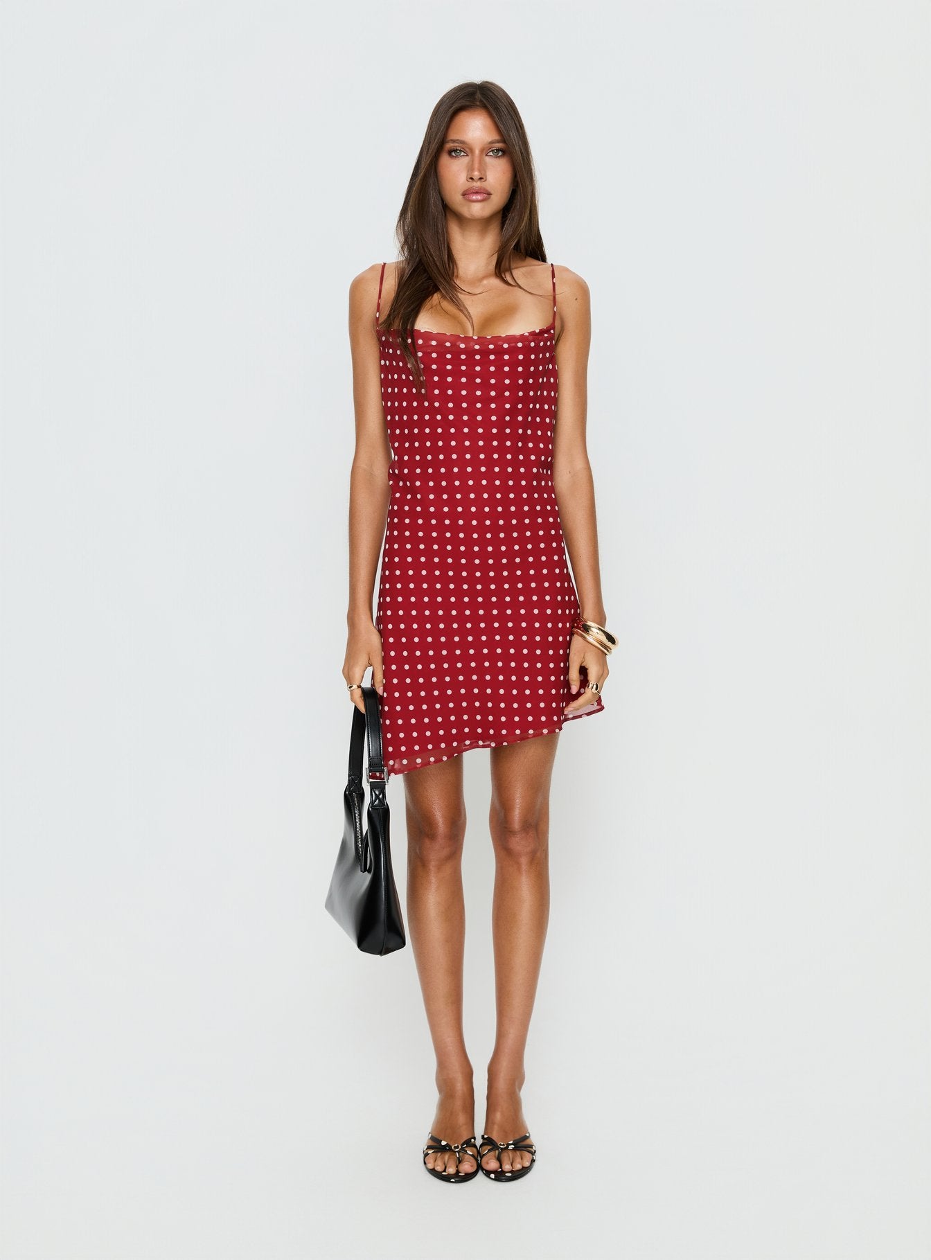 Elisabetta Mini Dress Burgundy Polka Dot - Image 7