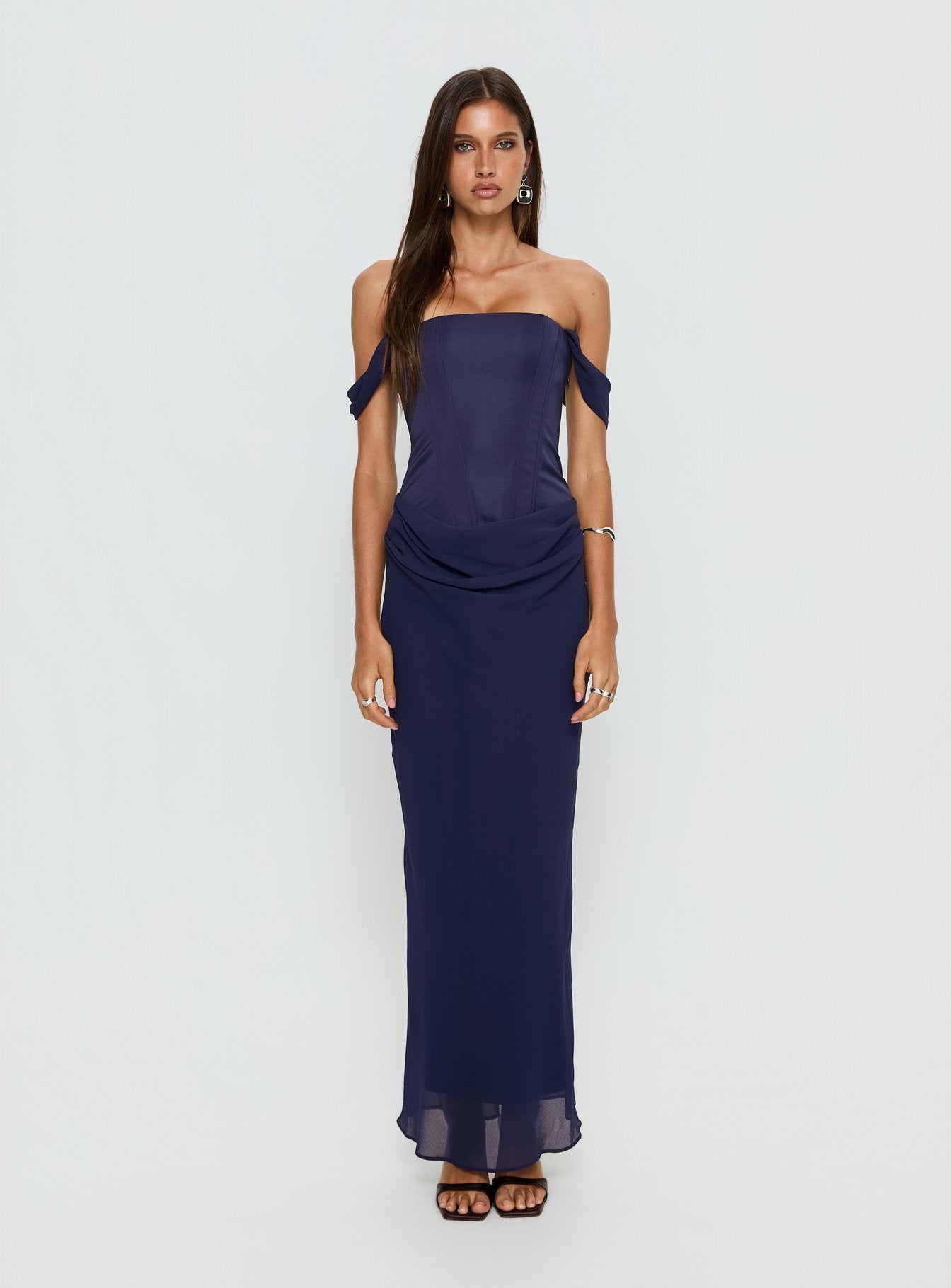 Joslyne Off Shoulder Corset Maxi Dress Navy - Image 7