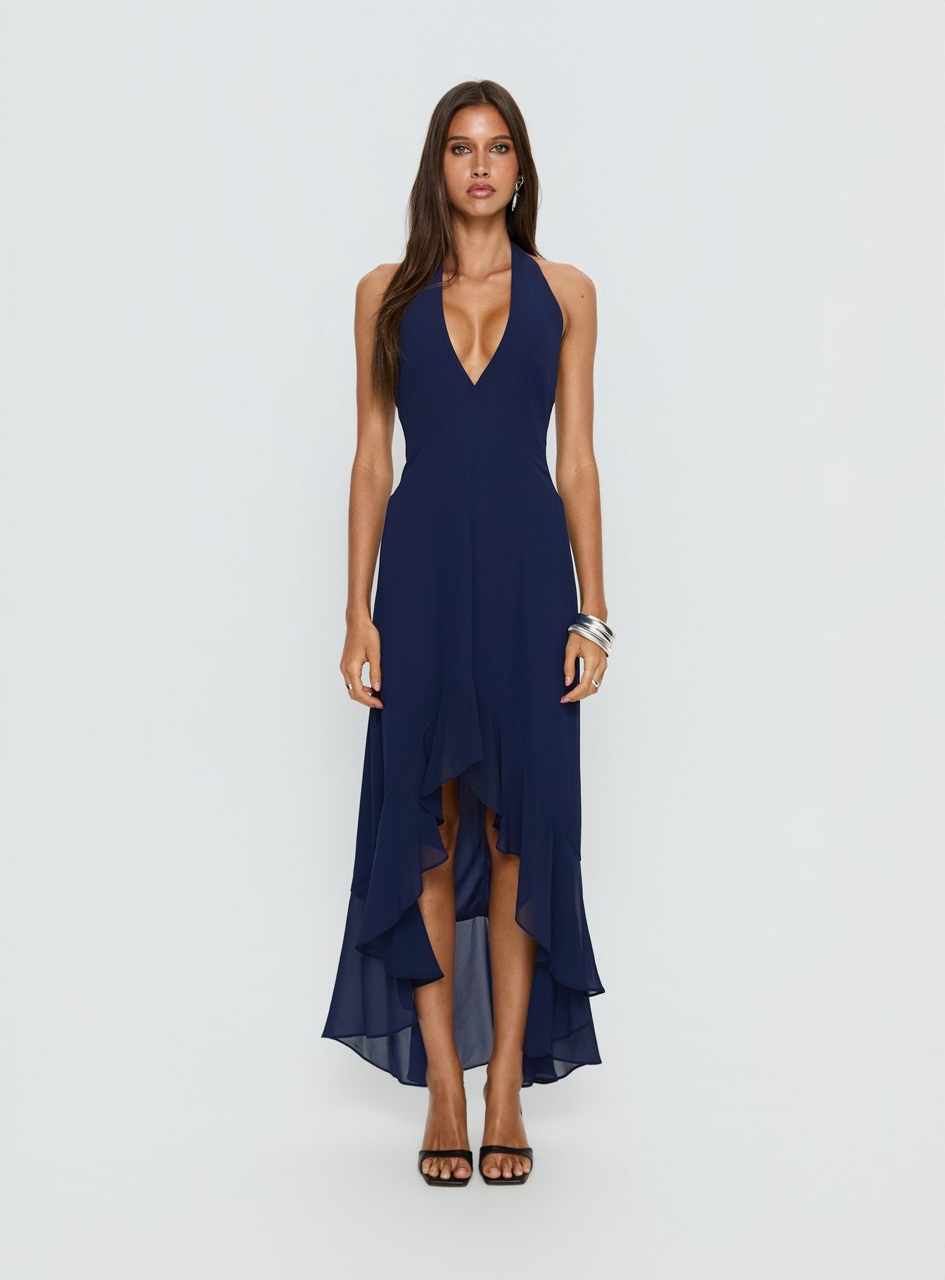 Agata Halter Frill Maxi Dress Navy - Image 7