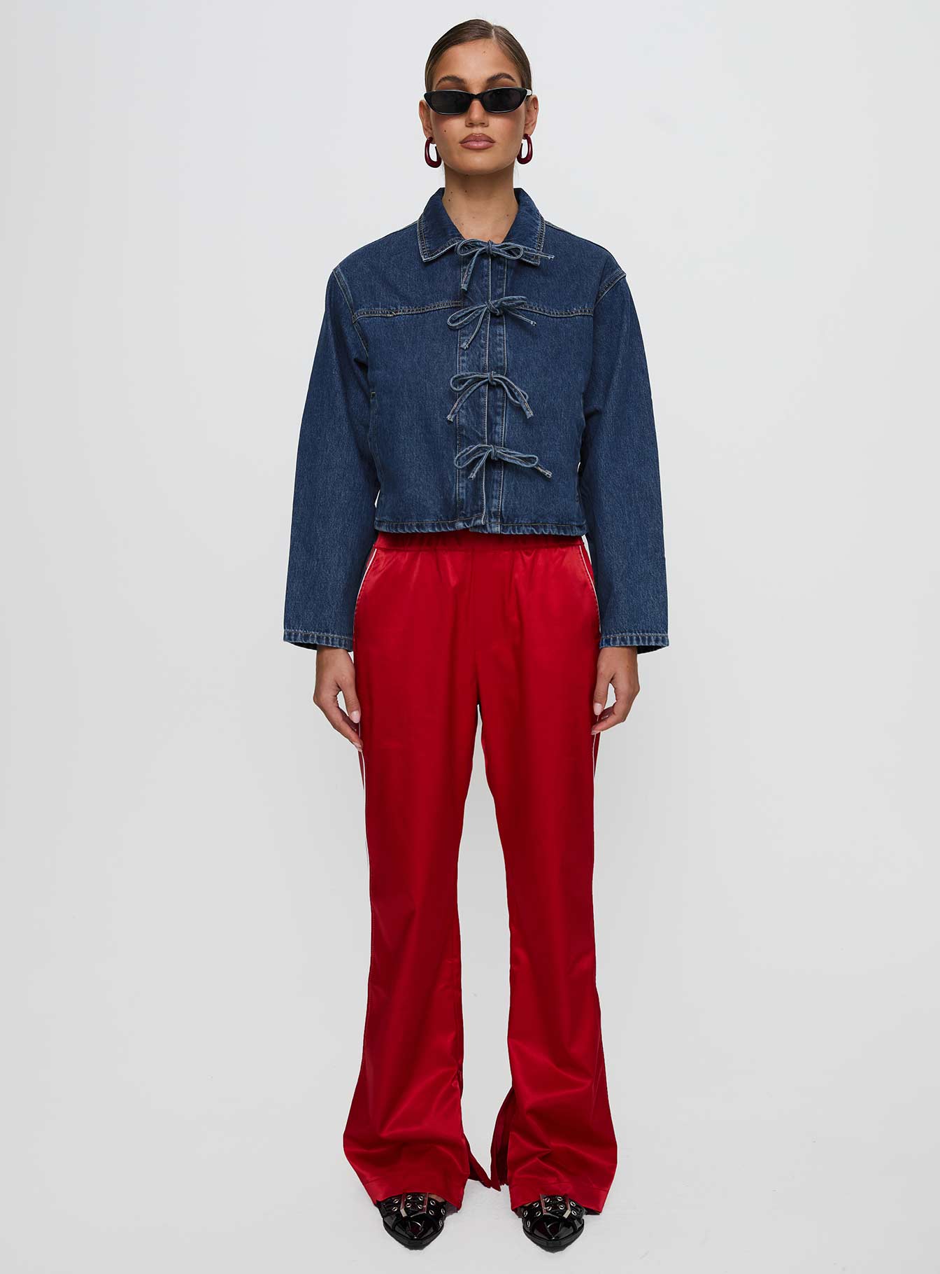 Good On You Bow Detail Jacket Blue Denim - Image 7
