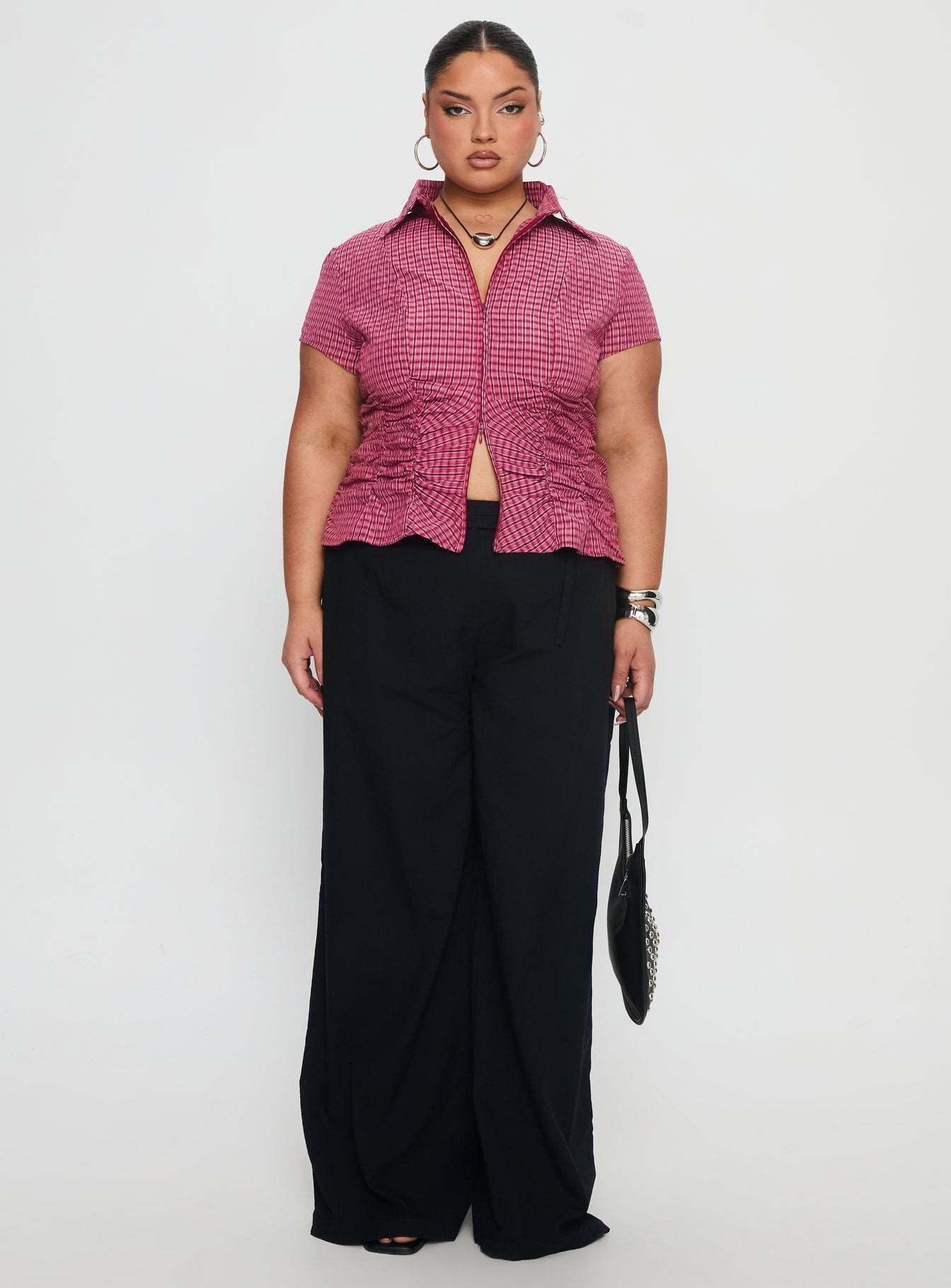 Meryn Ruched Top Red Check Curve - Image 7