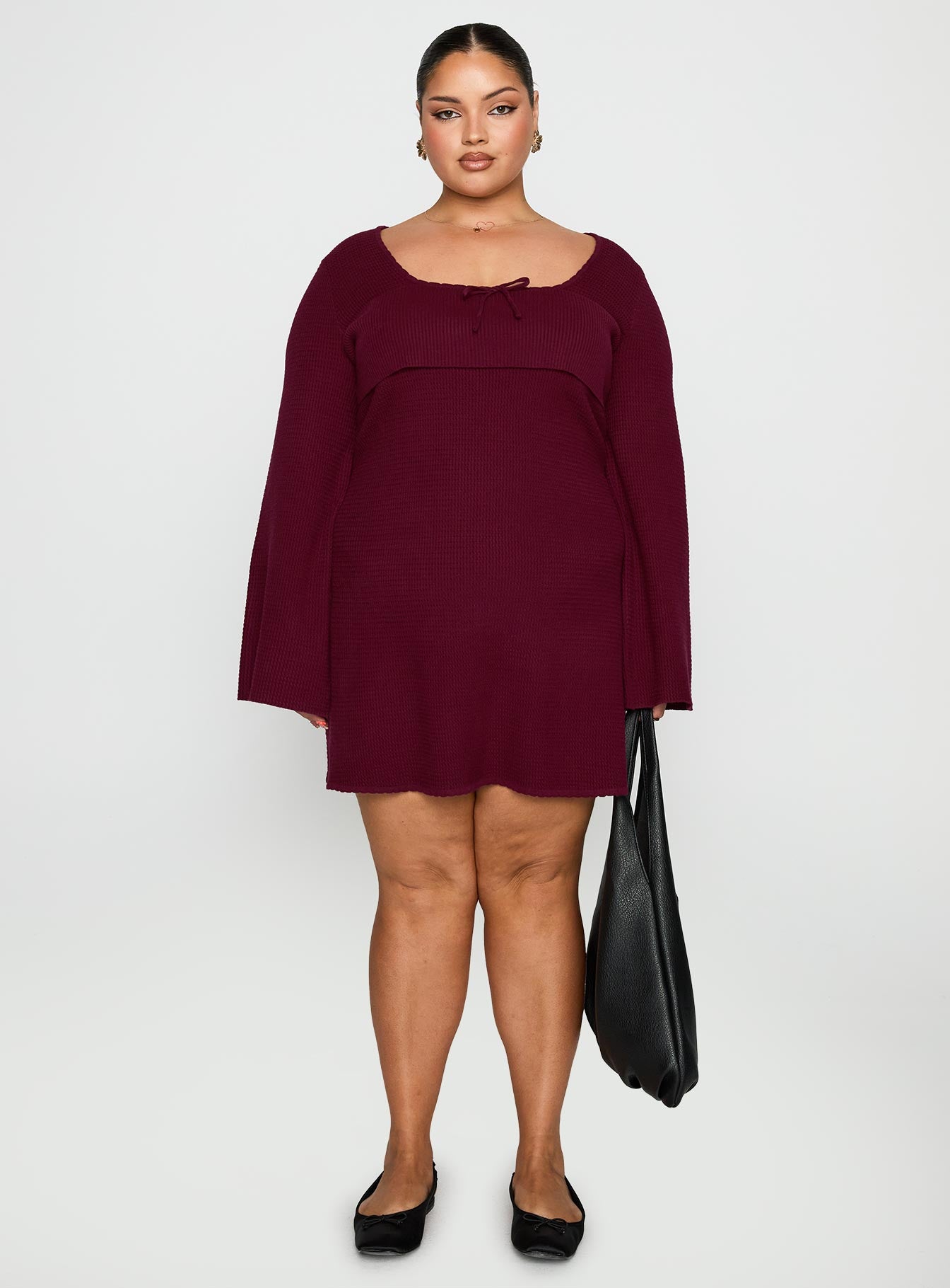 Sandyra Knit Mini Dress Maroon Curve - Image 7