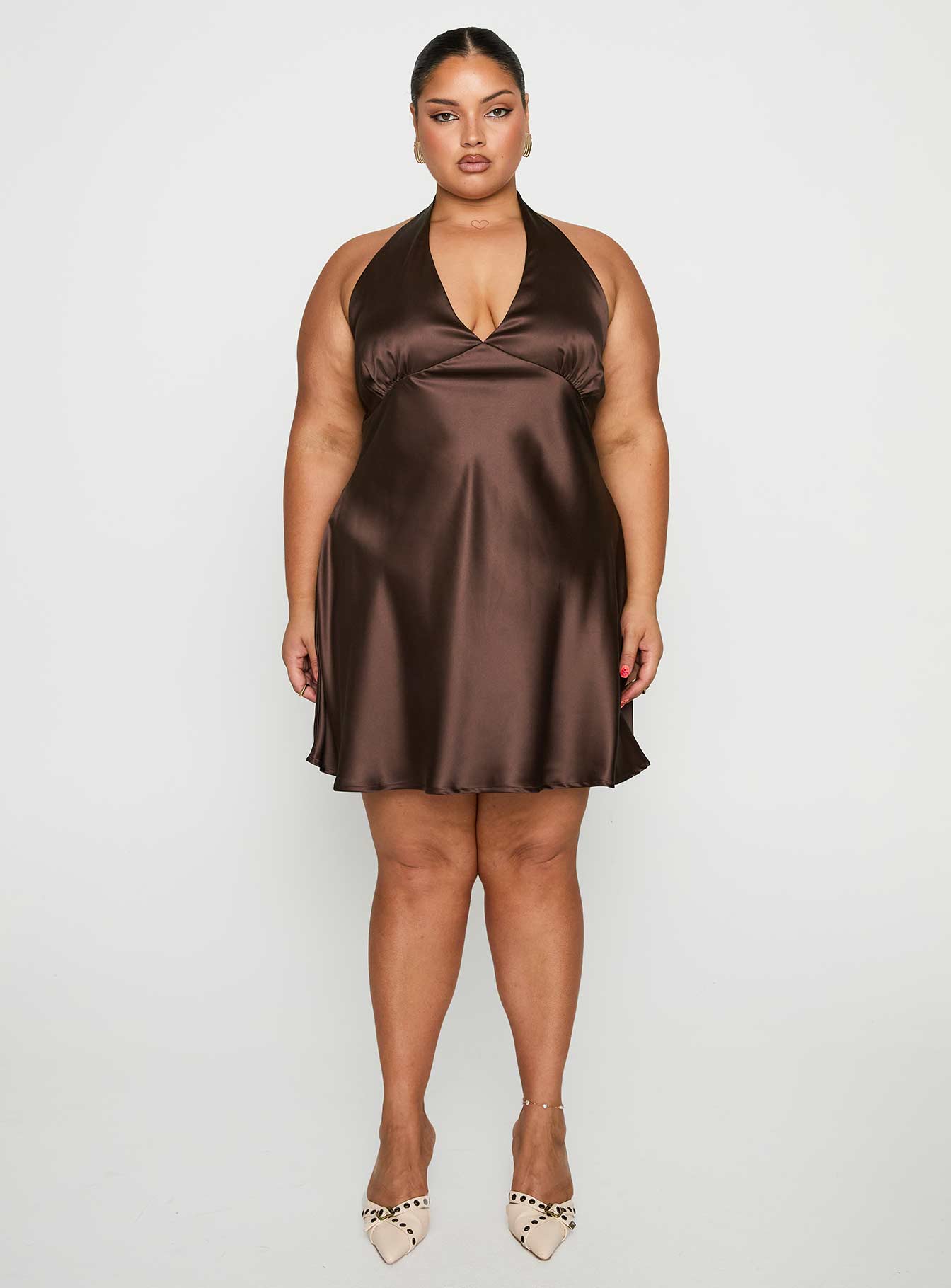Pelagia Halter Scarf Tie Mini Dress Brown Curve - Image 6