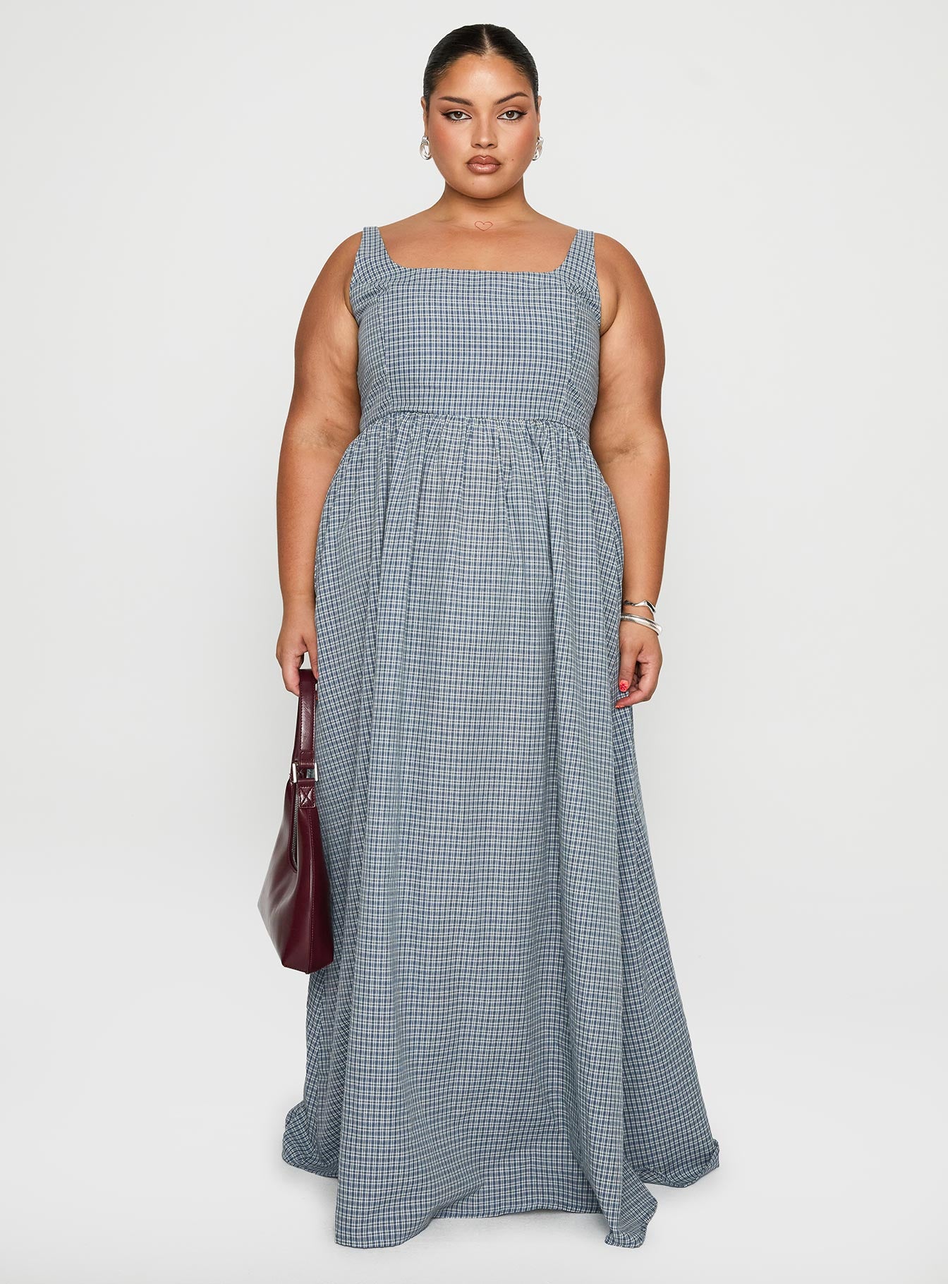 Cartmel Check Maxi Dress Navy Curve - Image 7