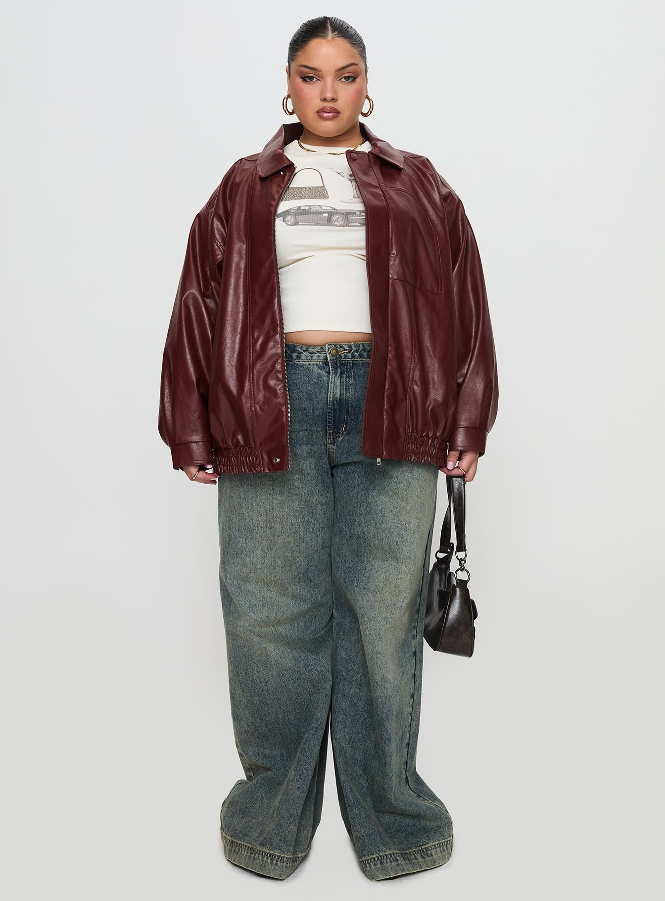 Devija Faux Leather Jacket Burgundy Curve - Image 7