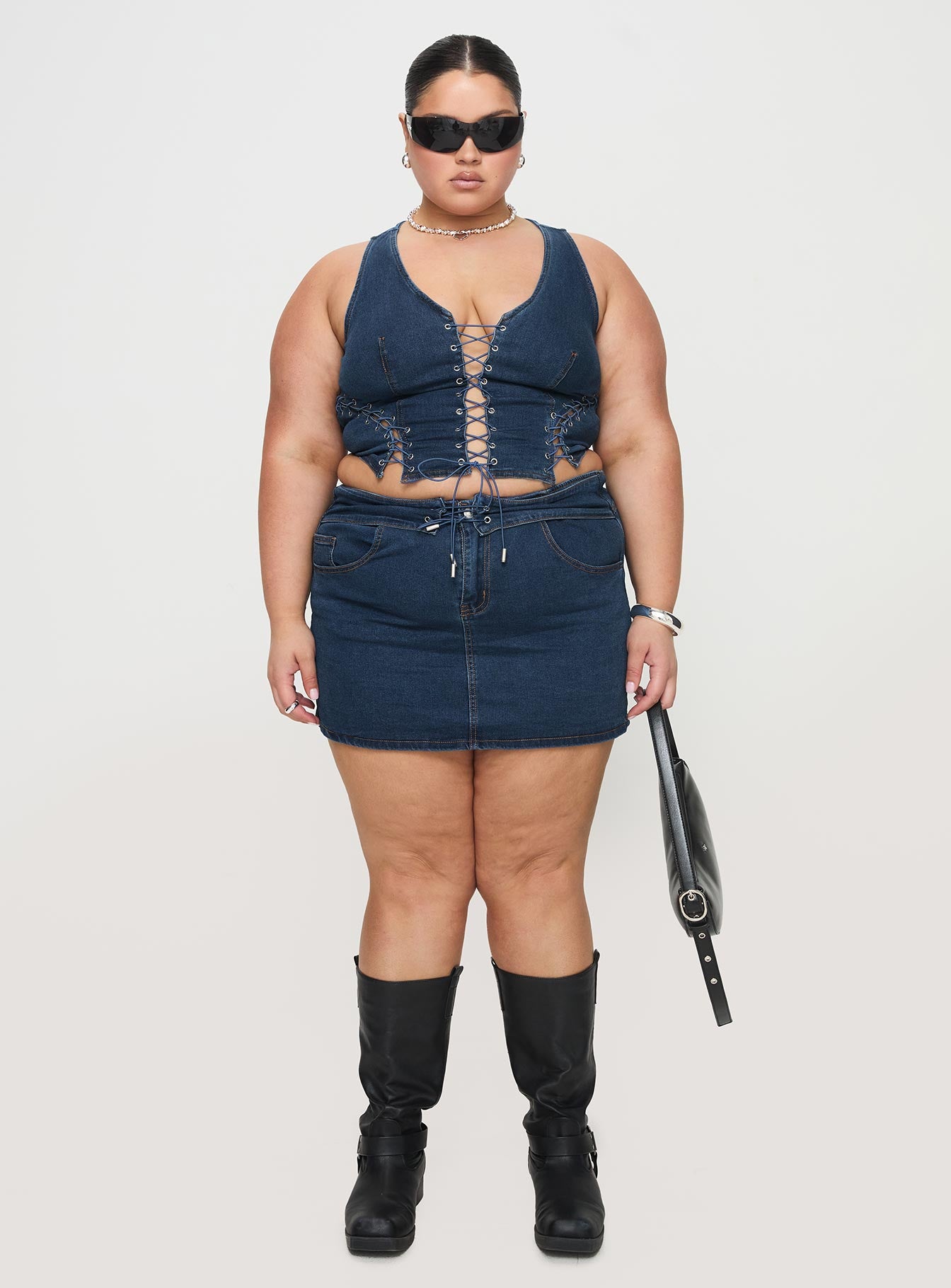 Popular Low Rise Mini Skirt Mid Blue Wash Curve - Image 7