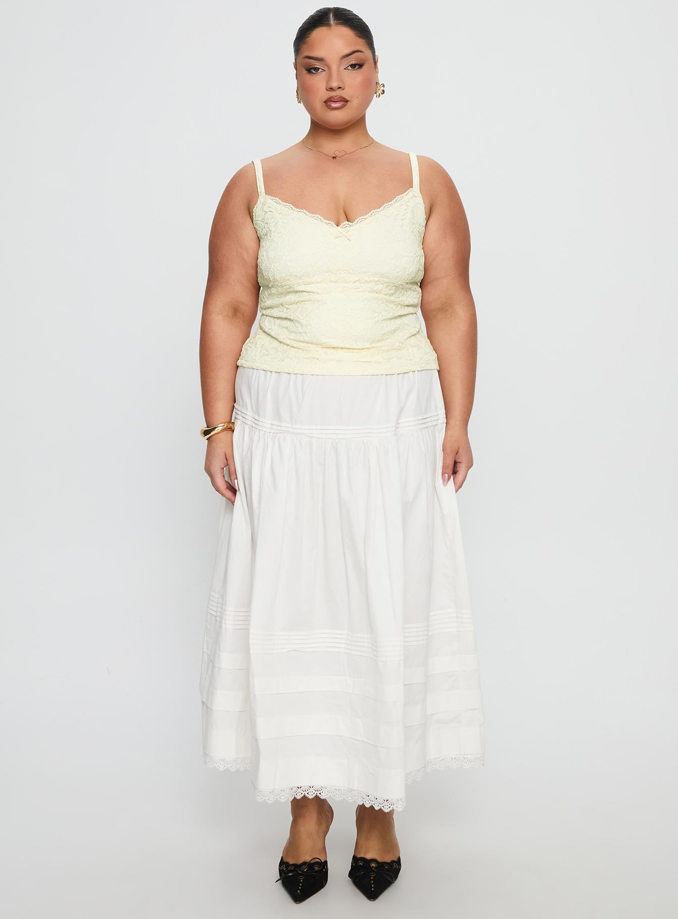 Calling For You Flowy Maxi Skirt White Curve - Image 7
