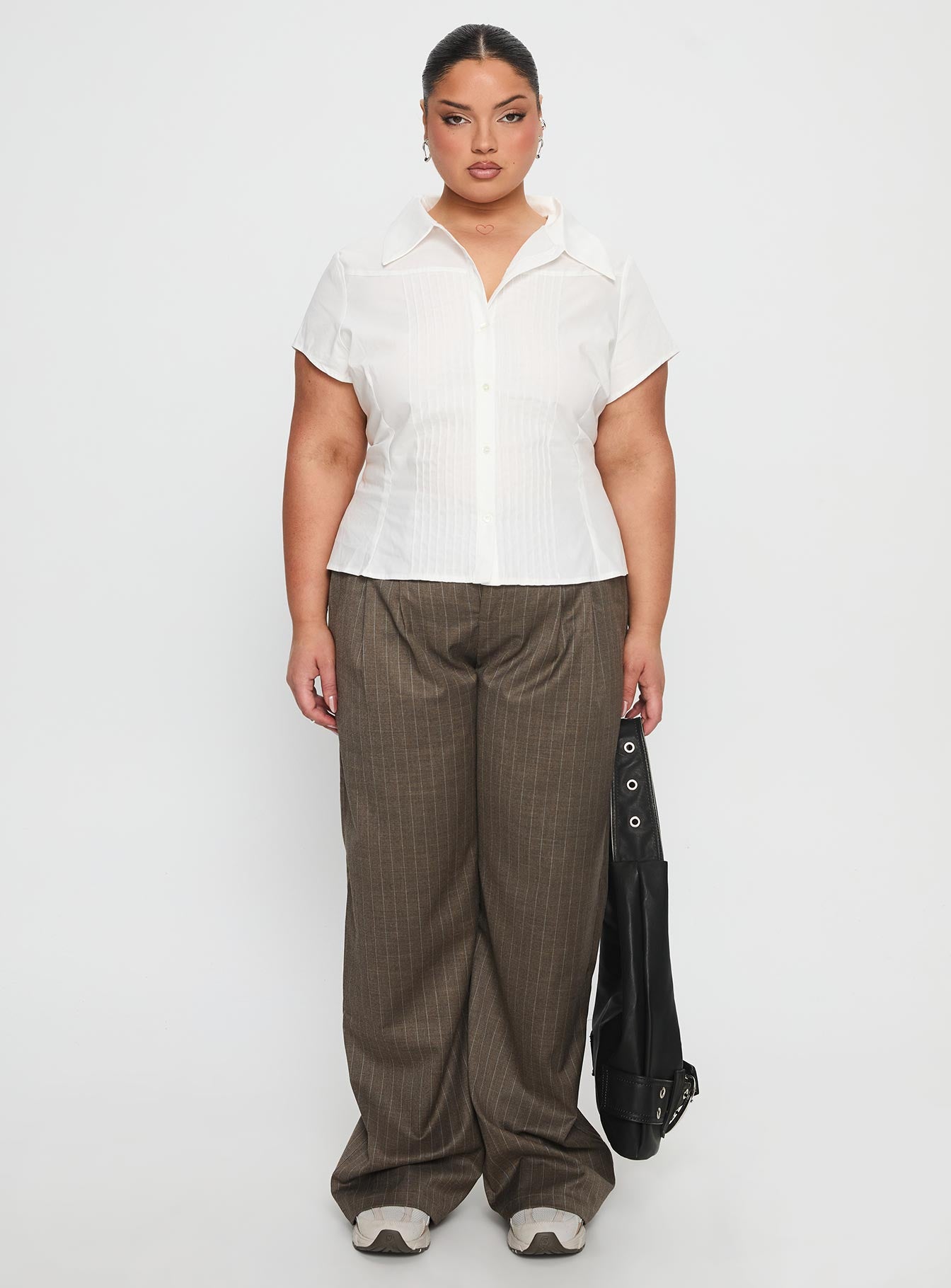 Akiyo Button Up Blouse Top White Curve - Image 7