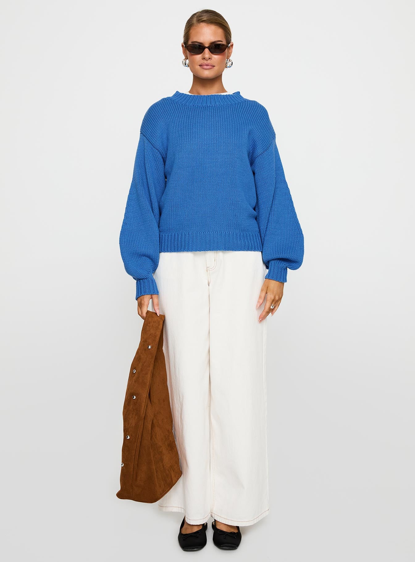Harmony Balloon Sleeve Knit Sweater Blue - Image 6