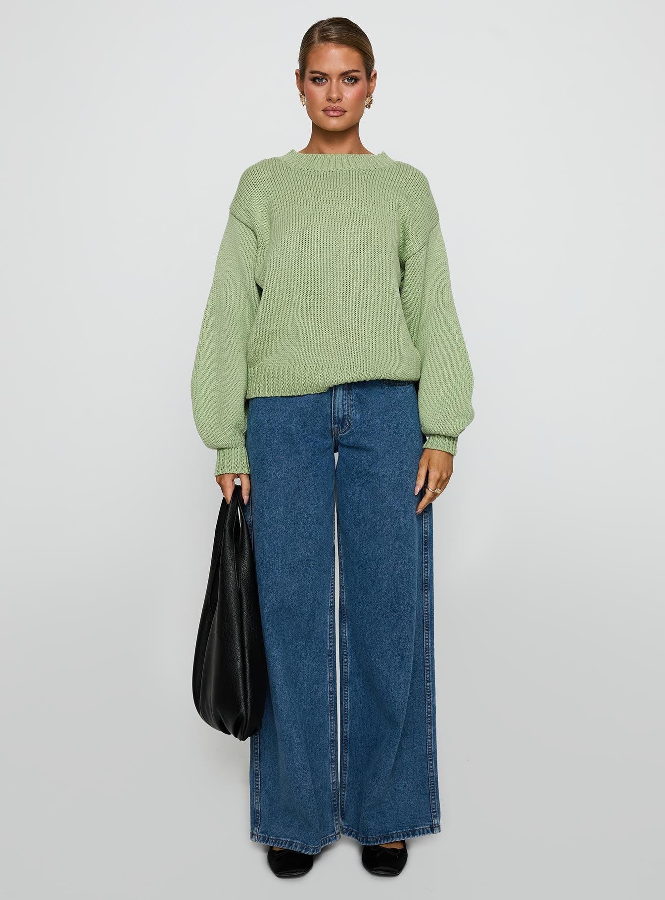 Harmony Balloon Sleeve Knit Sweater Sage - Image 7