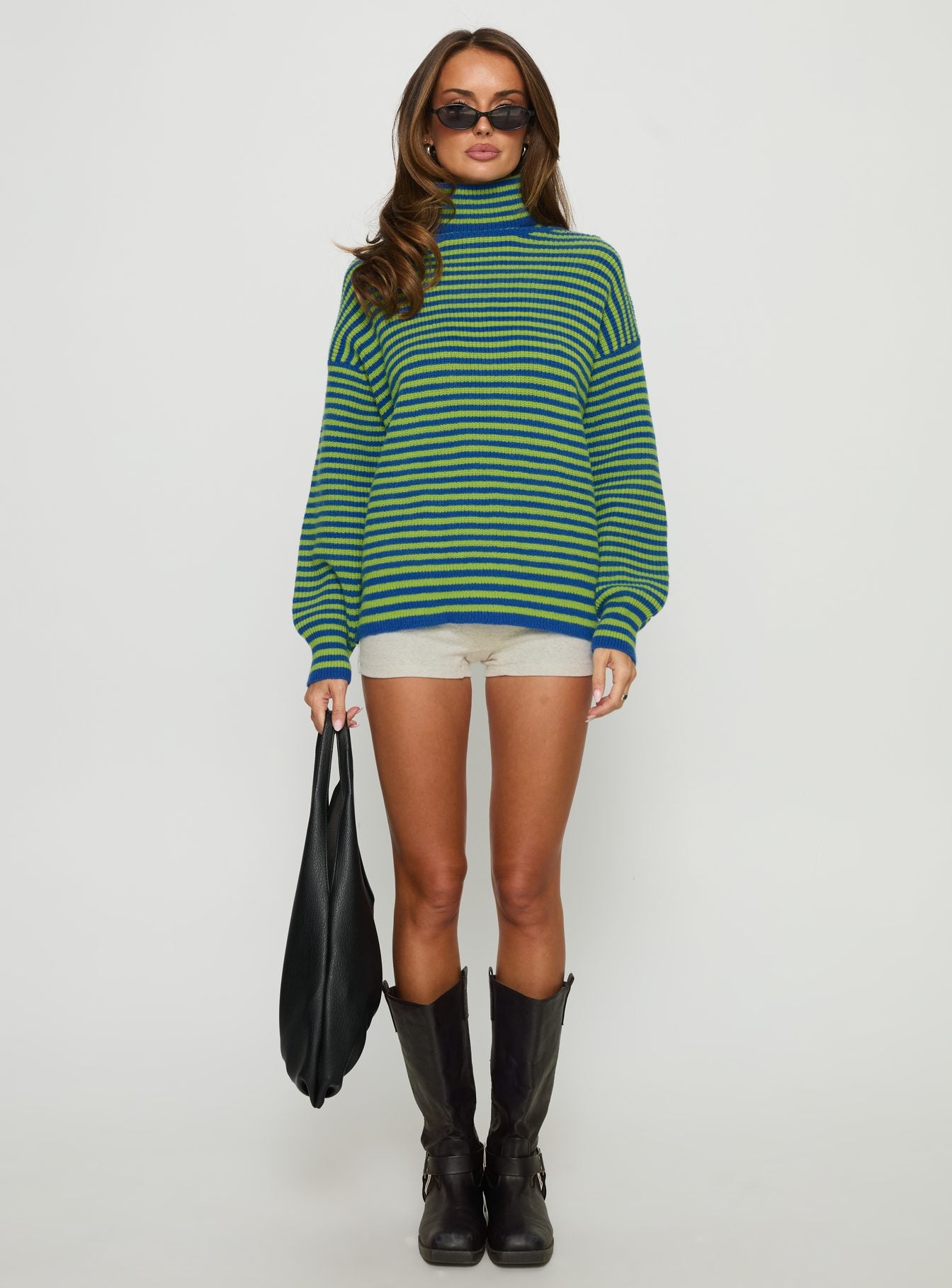 Lancelot Turtle Neck Oversized Jumper Green Stripe - Image 6