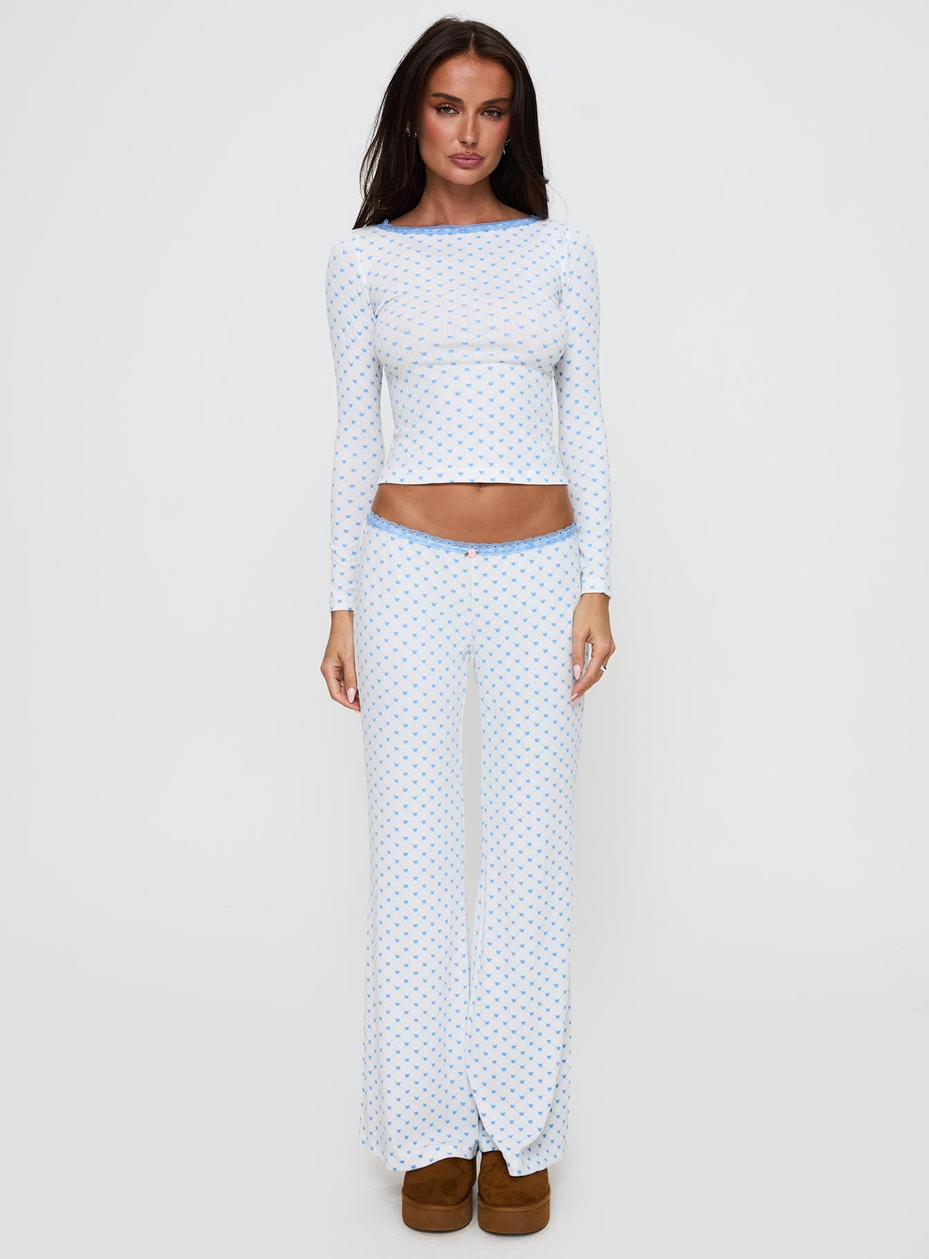 Whimsie Long Sleeve Sleep Top Blue / White - Image 7