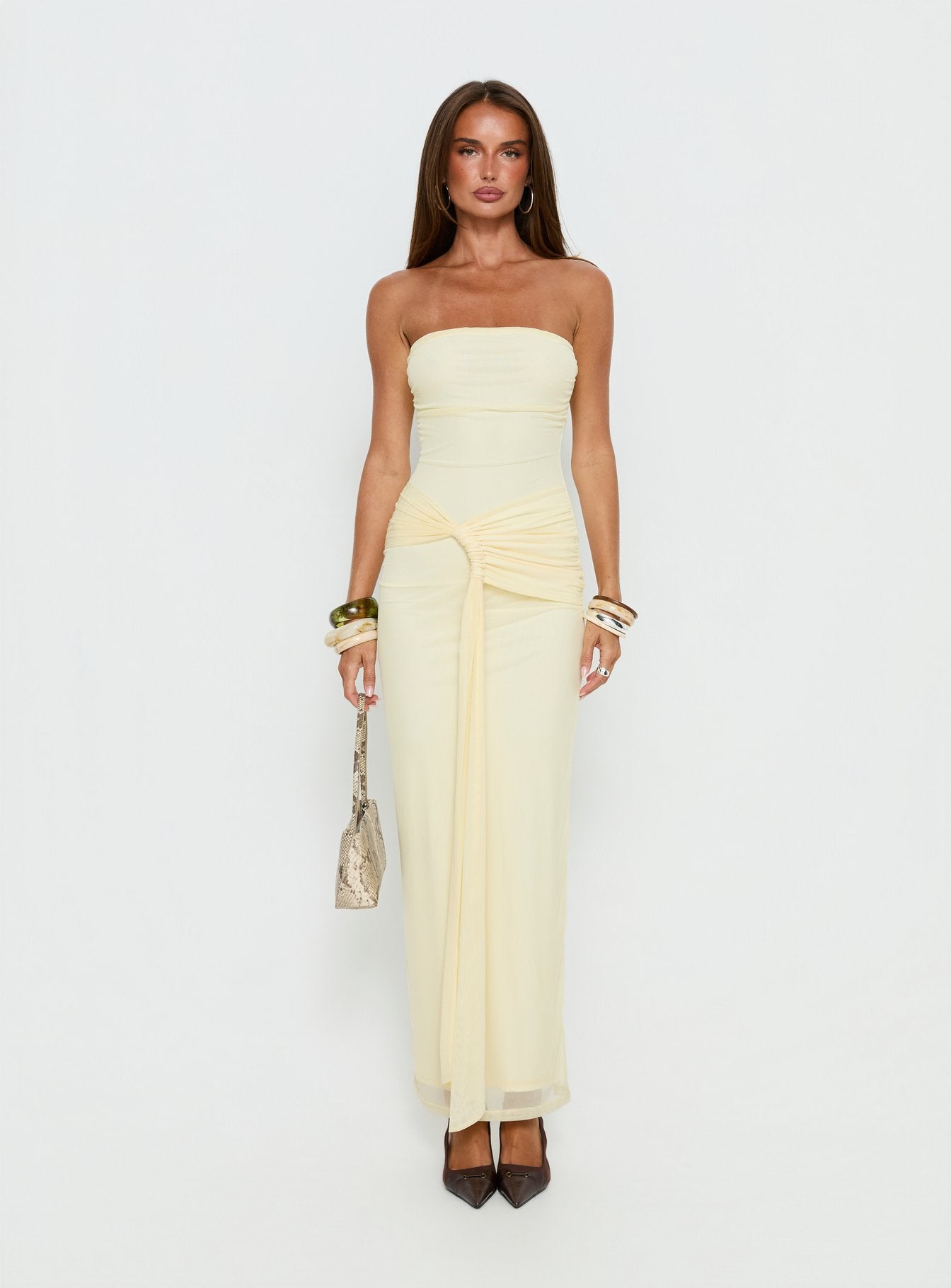 Senora Strapless Drape Maxi Dress Lemon - Image 6