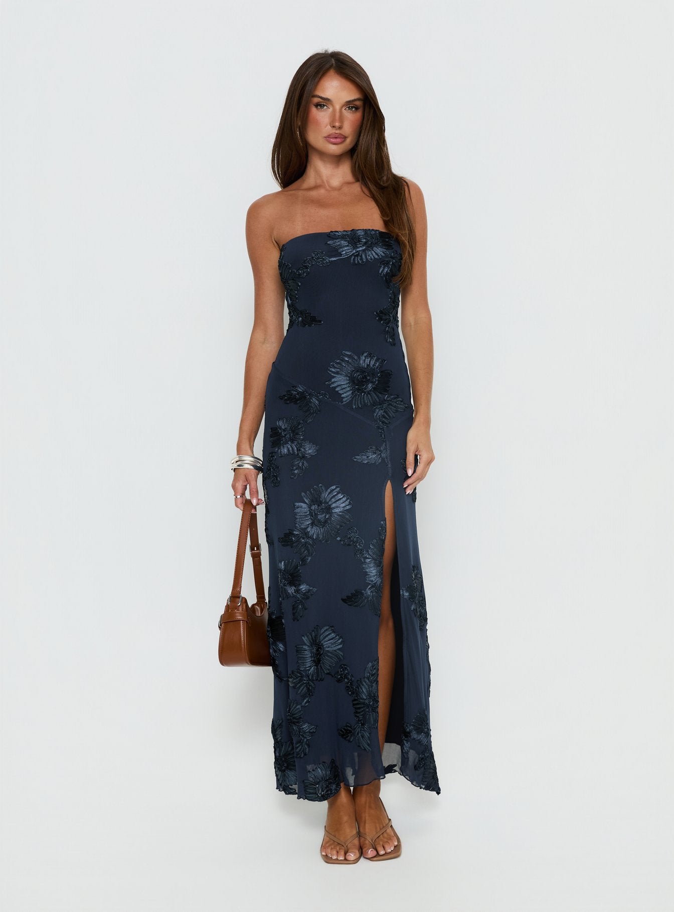 Maribeth Strapless Floral Maxi Dress Navy - Image 7