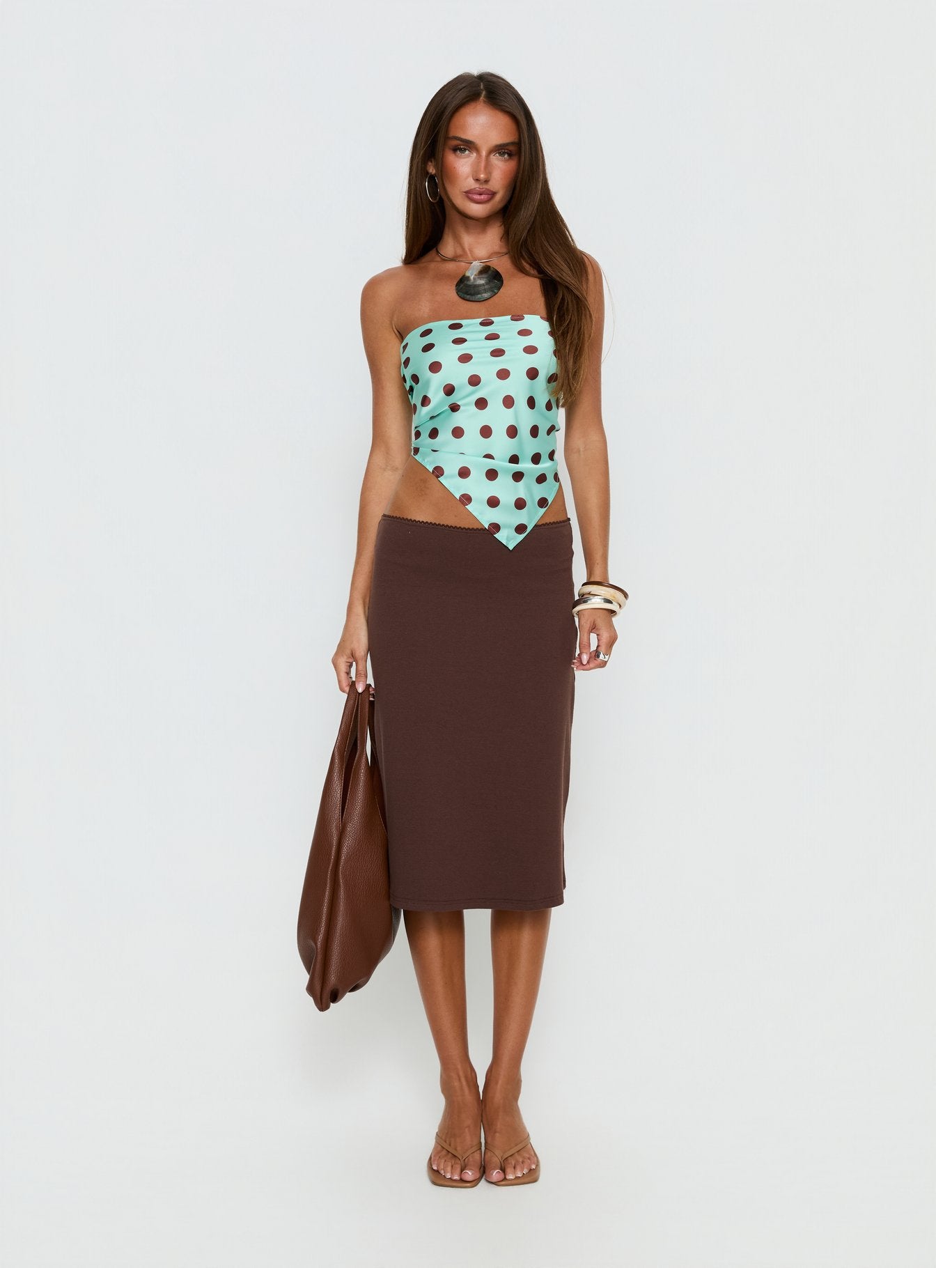 Lailana Tie Back Strapless Scarf Top Aqua Polka - Image 7