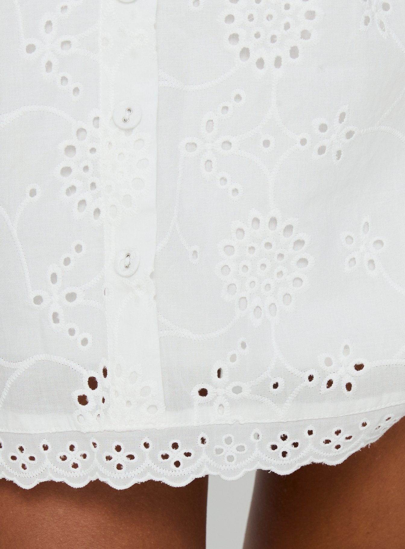 Gabbey Anglaise V Neck Mini Dress White - Image 7