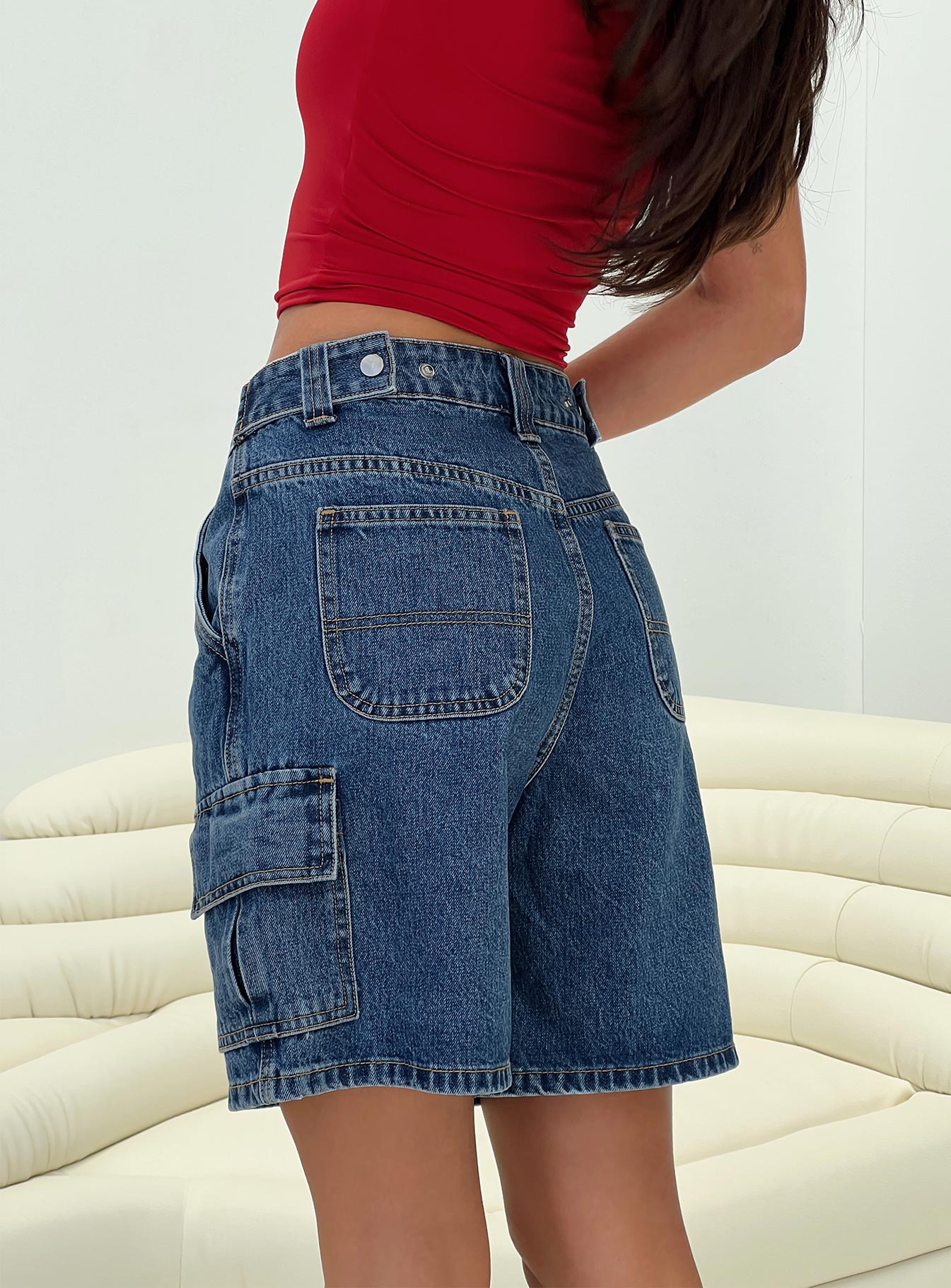 Mika Carpenter Denim Shorts Mid Wash - Image 8